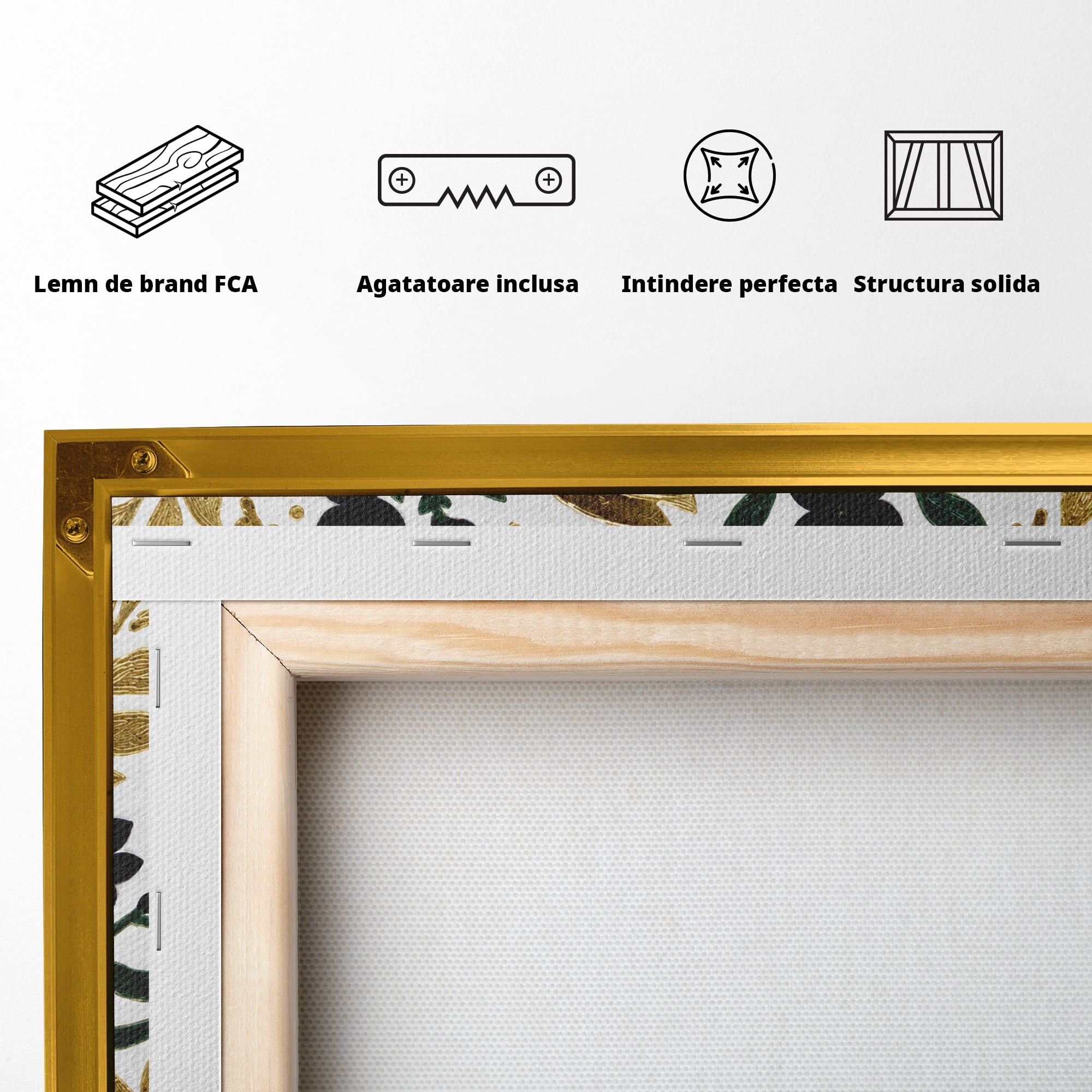Tablou Canvas Premium LuxCanva® M1581, Iepure De Aur, Iepure, Auriu, Floral, Natura, Living, Culori Vibrante