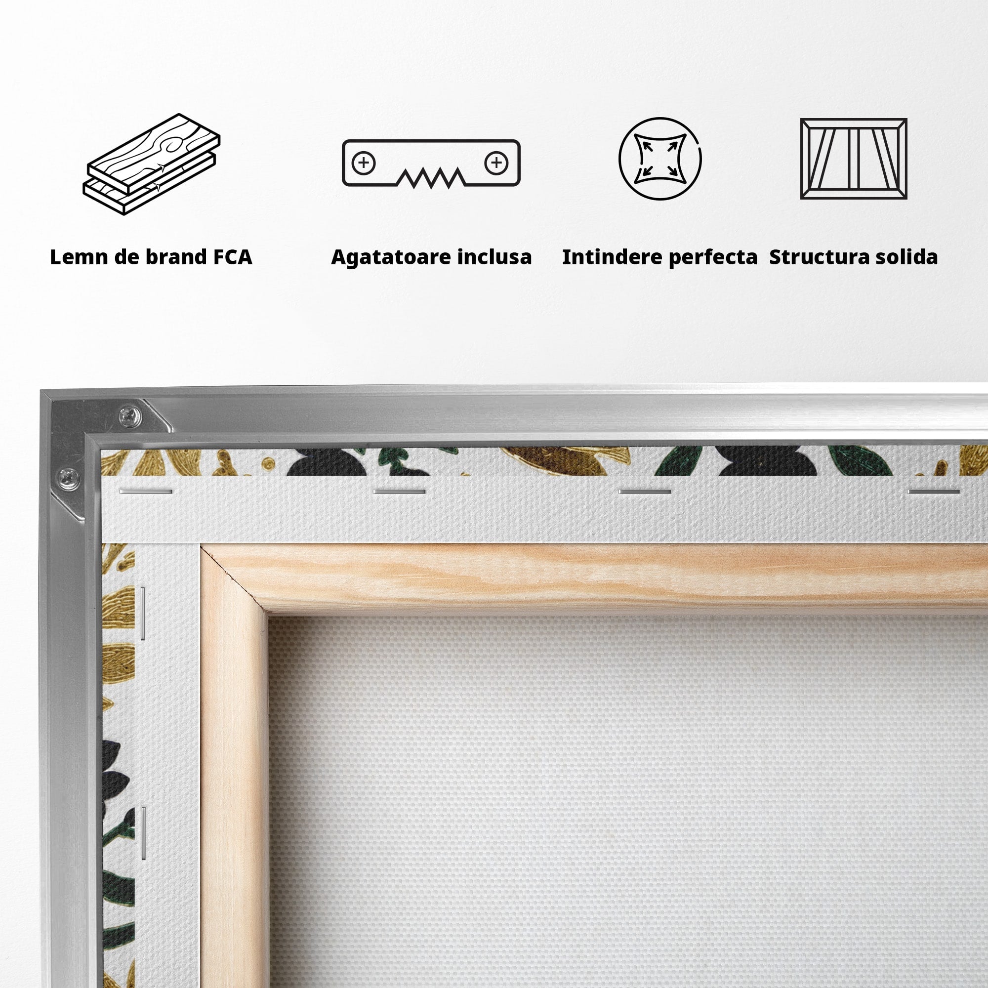 Tablou Canvas Premium LuxCanva® M1581, Iepure De Aur, Iepure, Auriu, Floral, Natura, Living, Culori Vibrante