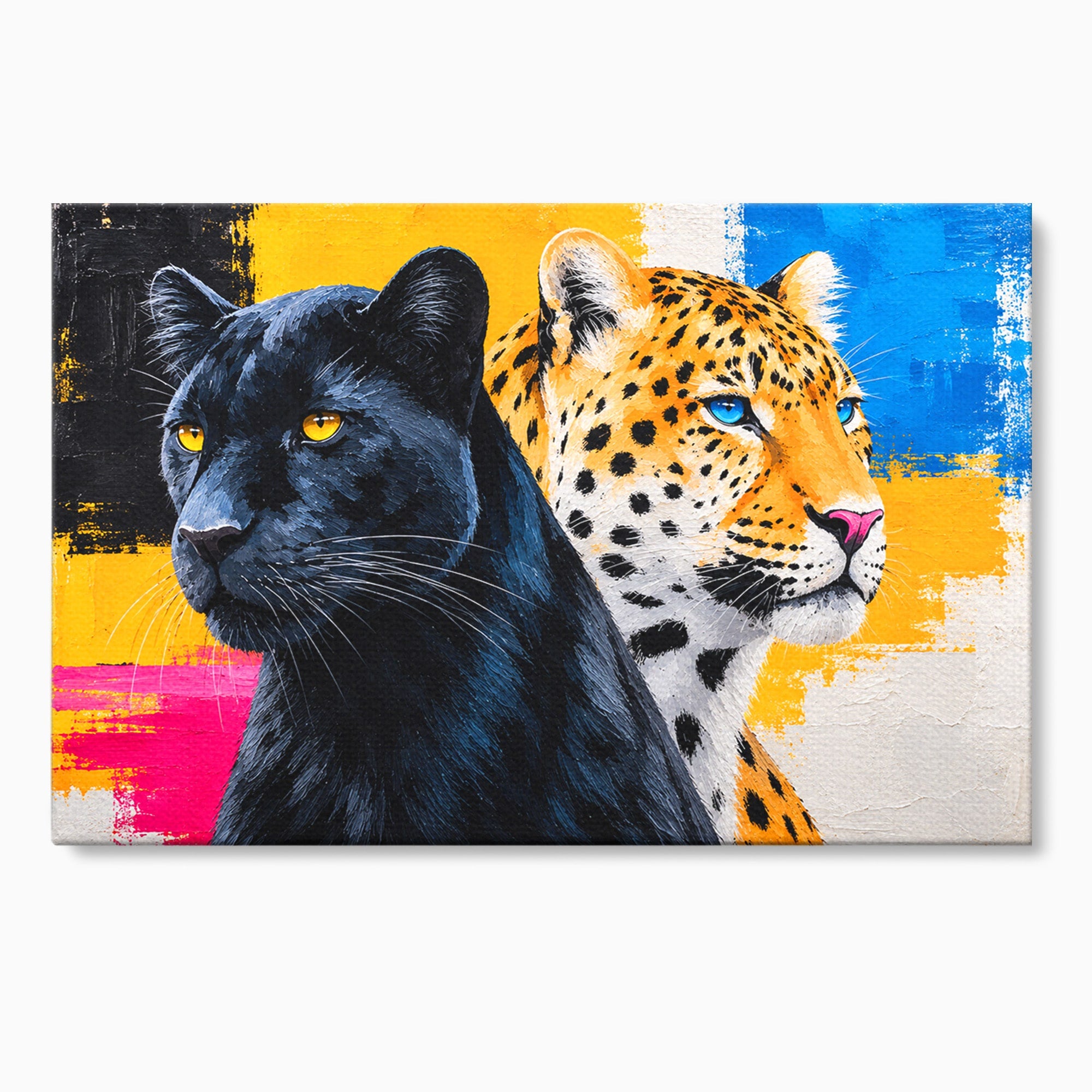 Tablou Canvas Premium LuxCanva® M1582, Pantera Si Leopardul, Pantera, Leopard, Animale, Sălbatic, Living, Culori Vibrante