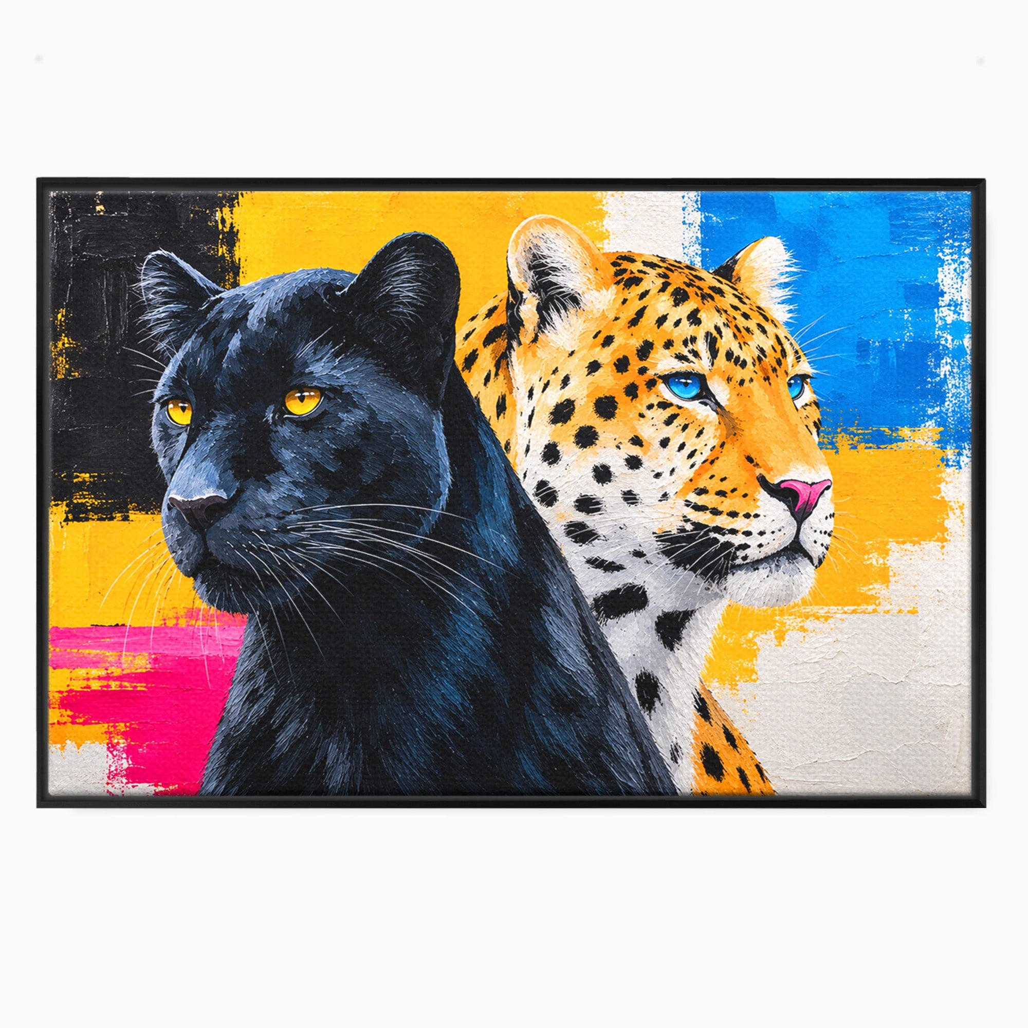 Tablou Canvas Premium LuxCanva® M1582, Pantera Si Leopardul, Pantera, Leopard, Animale, Sălbatic, Living, Culori Vibrante