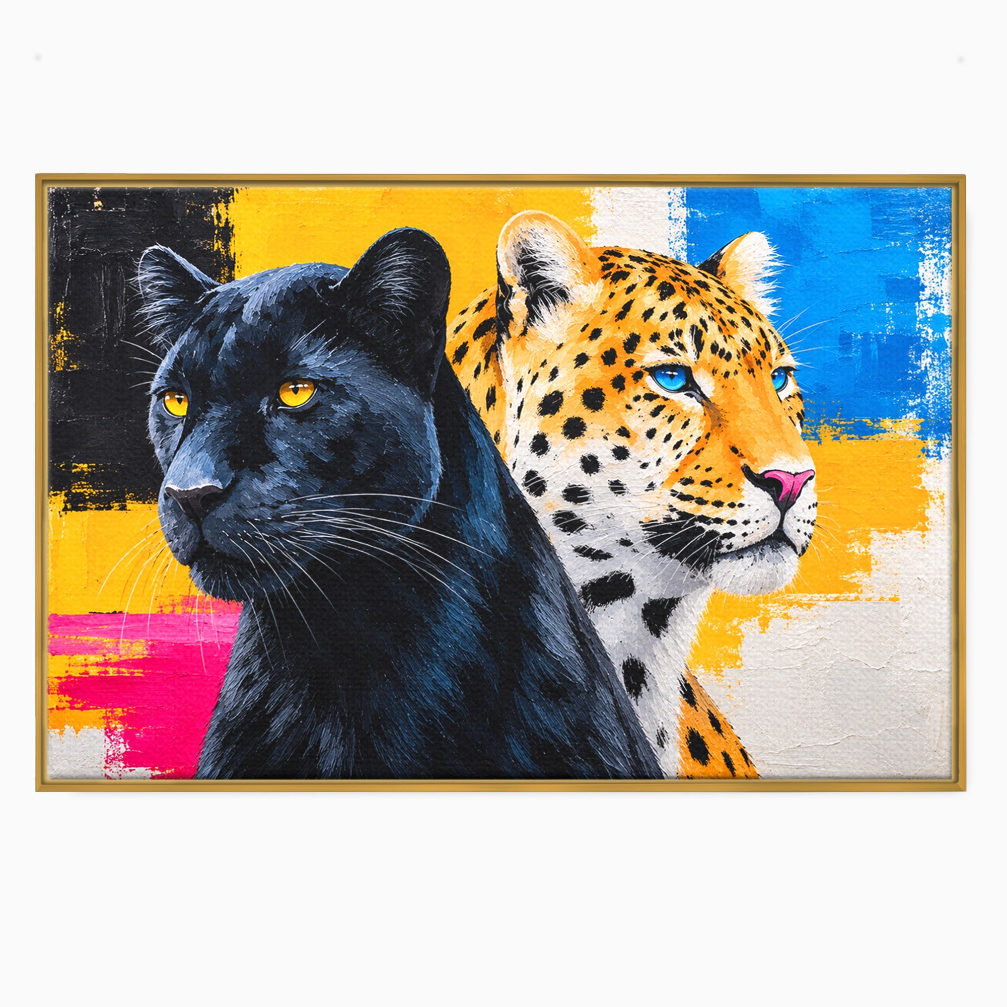 Tablou Canvas Premium LuxCanva® M1582, Pantera Si Leopardul, Pantera, Leopard, Animale, Sălbatic, Living, Culori Vibrante