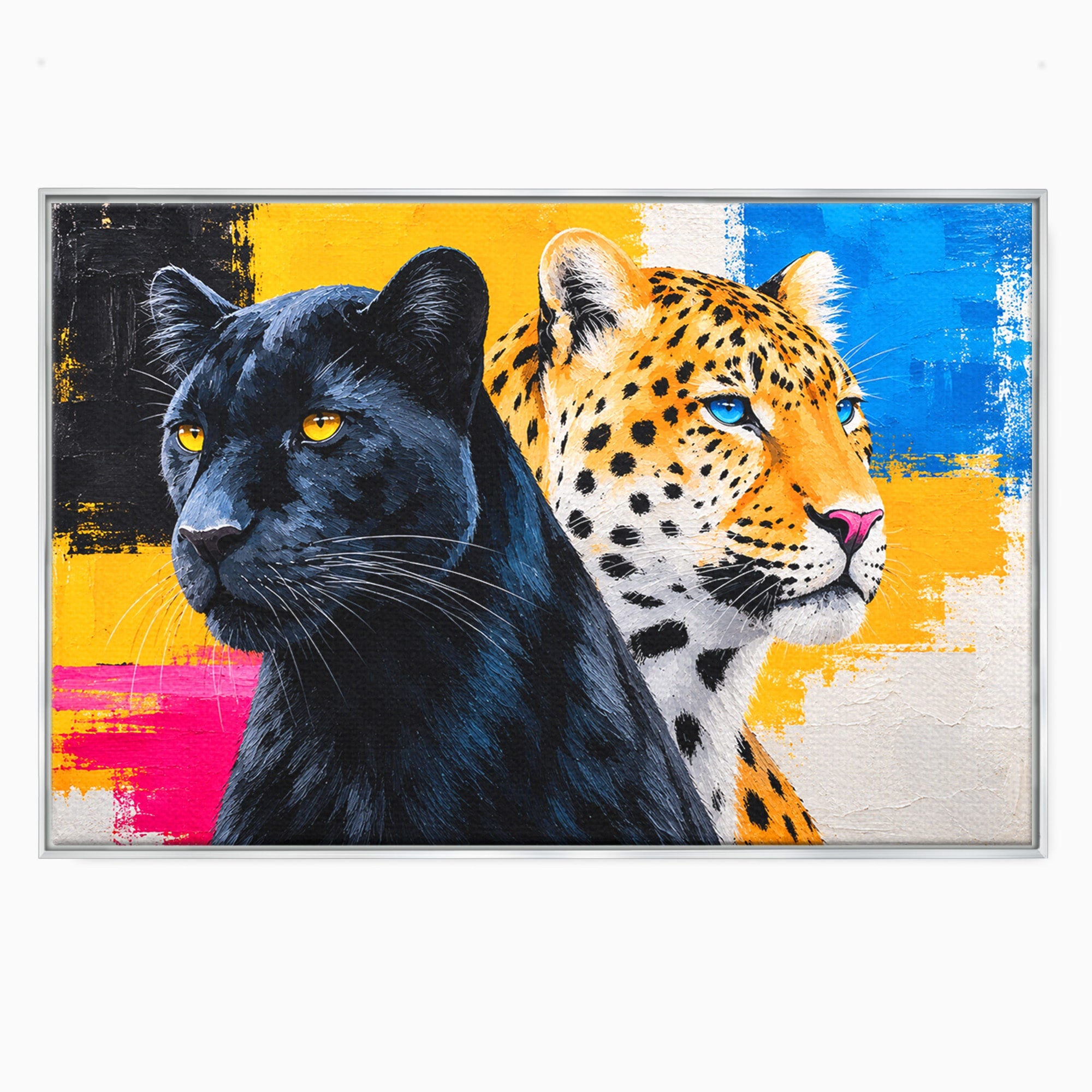 Tablou Canvas Premium LuxCanva® M1582, Pantera Si Leopardul, Pantera, Leopard, Animale, Sălbatic, Living, Culori Vibrante