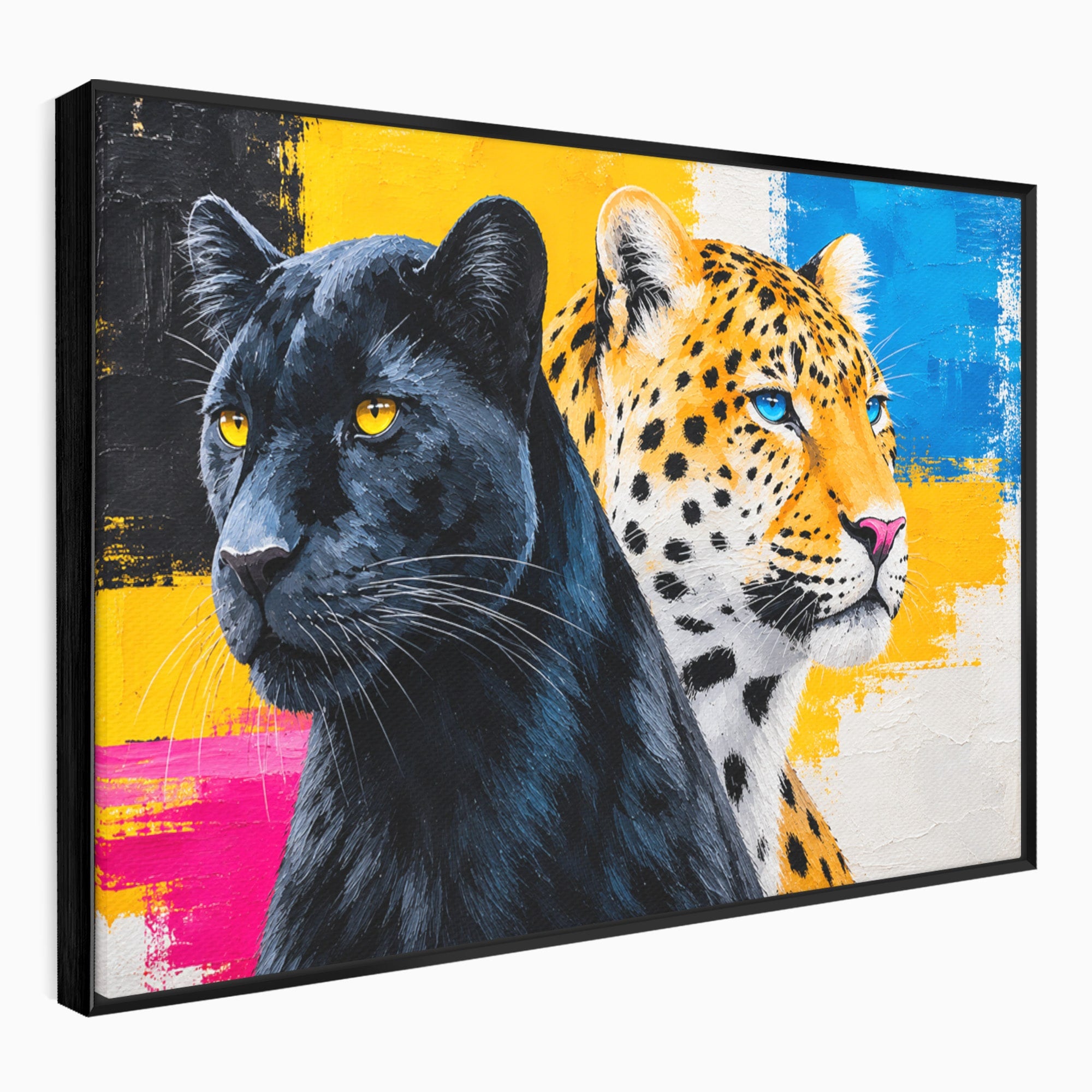 Tablou Canvas Premium LuxCanva® M1582, Pantera Si Leopardul, Pantera, Leopard, Animale, Sălbatic, Living, Culori Vibrante