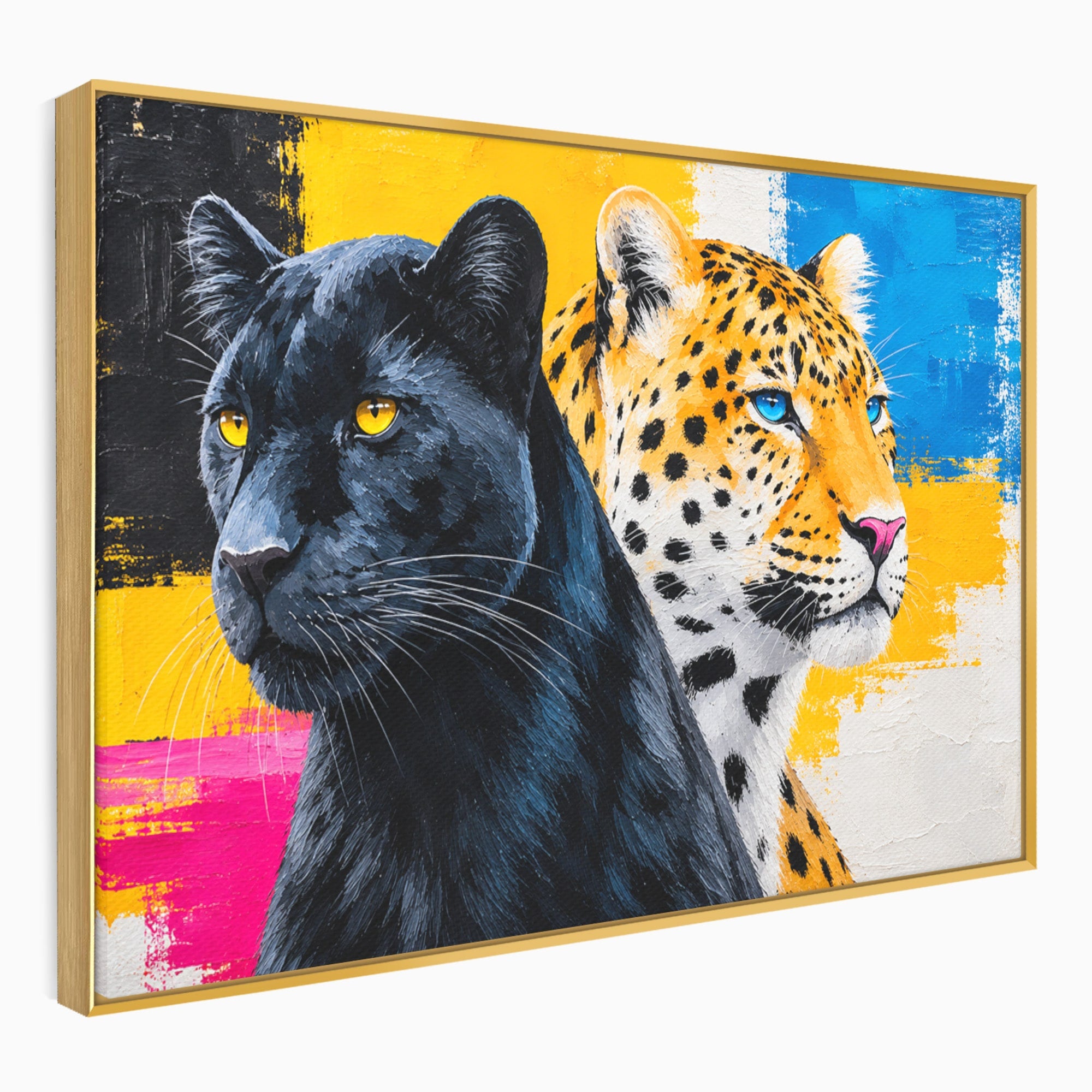 Tablou Canvas Premium LuxCanva® M1582, Pantera Si Leopardul, Pantera, Leopard, Animale, Sălbatic, Living, Culori Vibrante