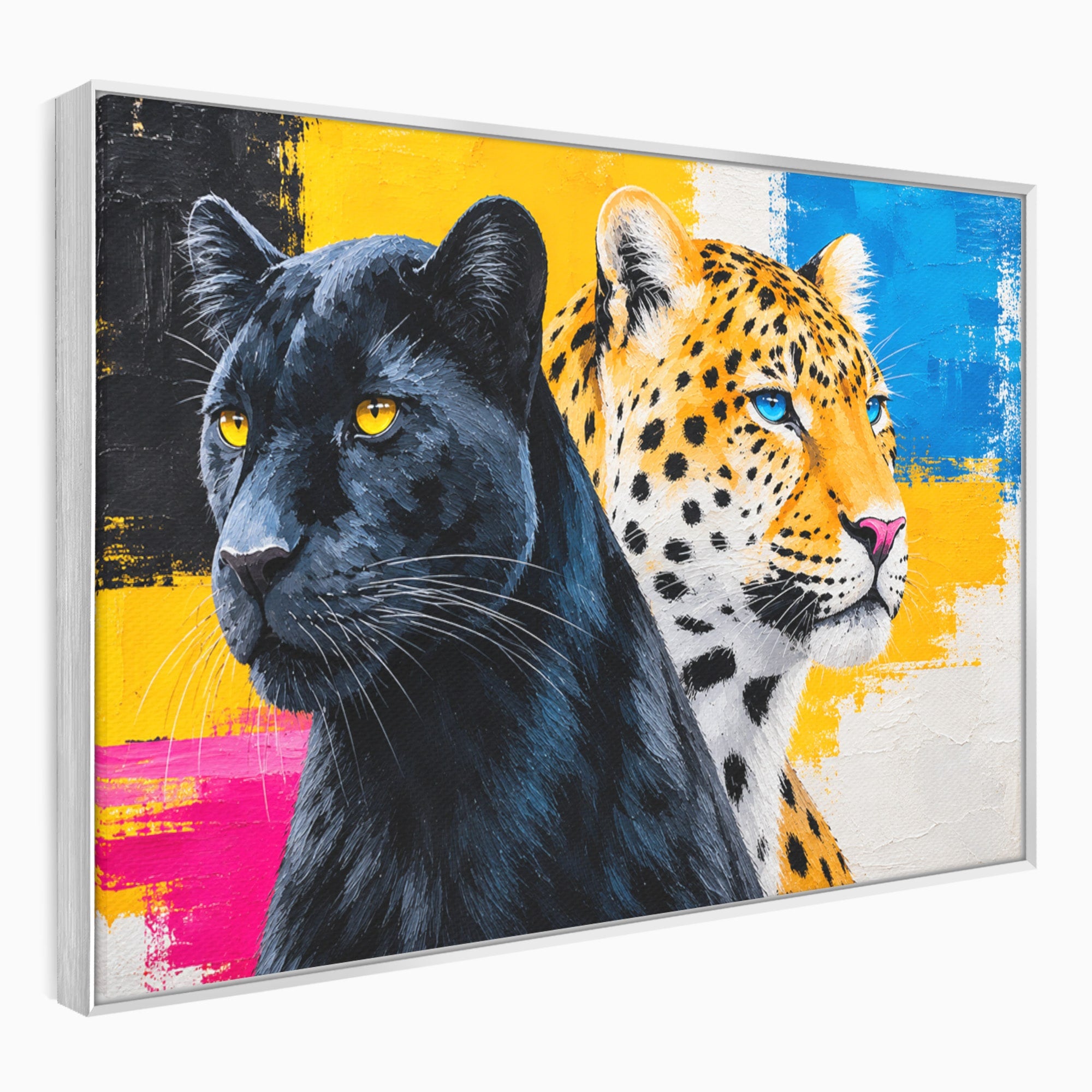 Tablou Canvas Premium LuxCanva® M1582, Pantera Si Leopardul, Pantera, Leopard, Animale, Sălbatic, Living, Culori Vibrante