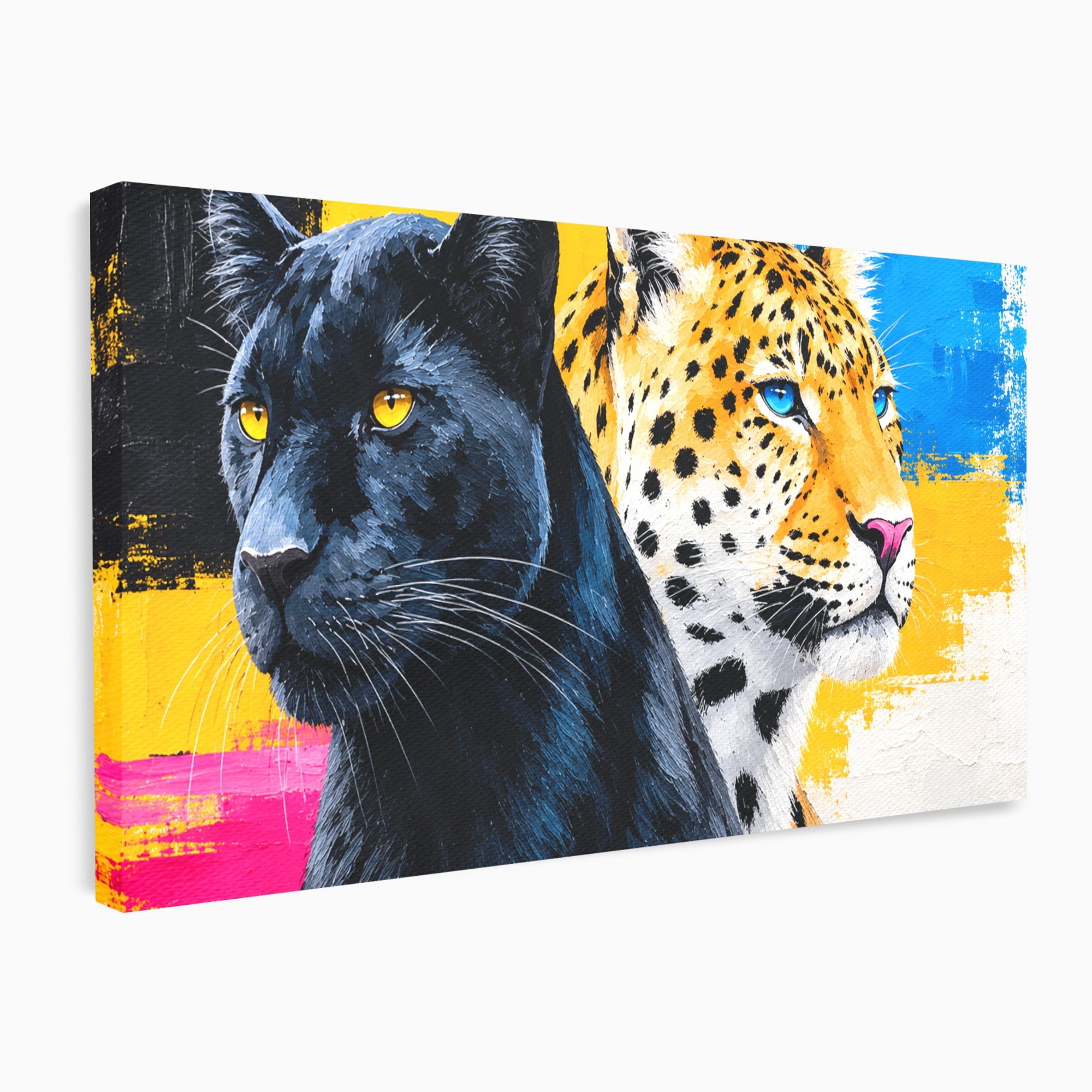 Tablou Canvas Premium LuxCanva® M1582, Pantera Si Leopardul, Pantera, Leopard, Animale, Sălbatic, Living, Culori Vibrante