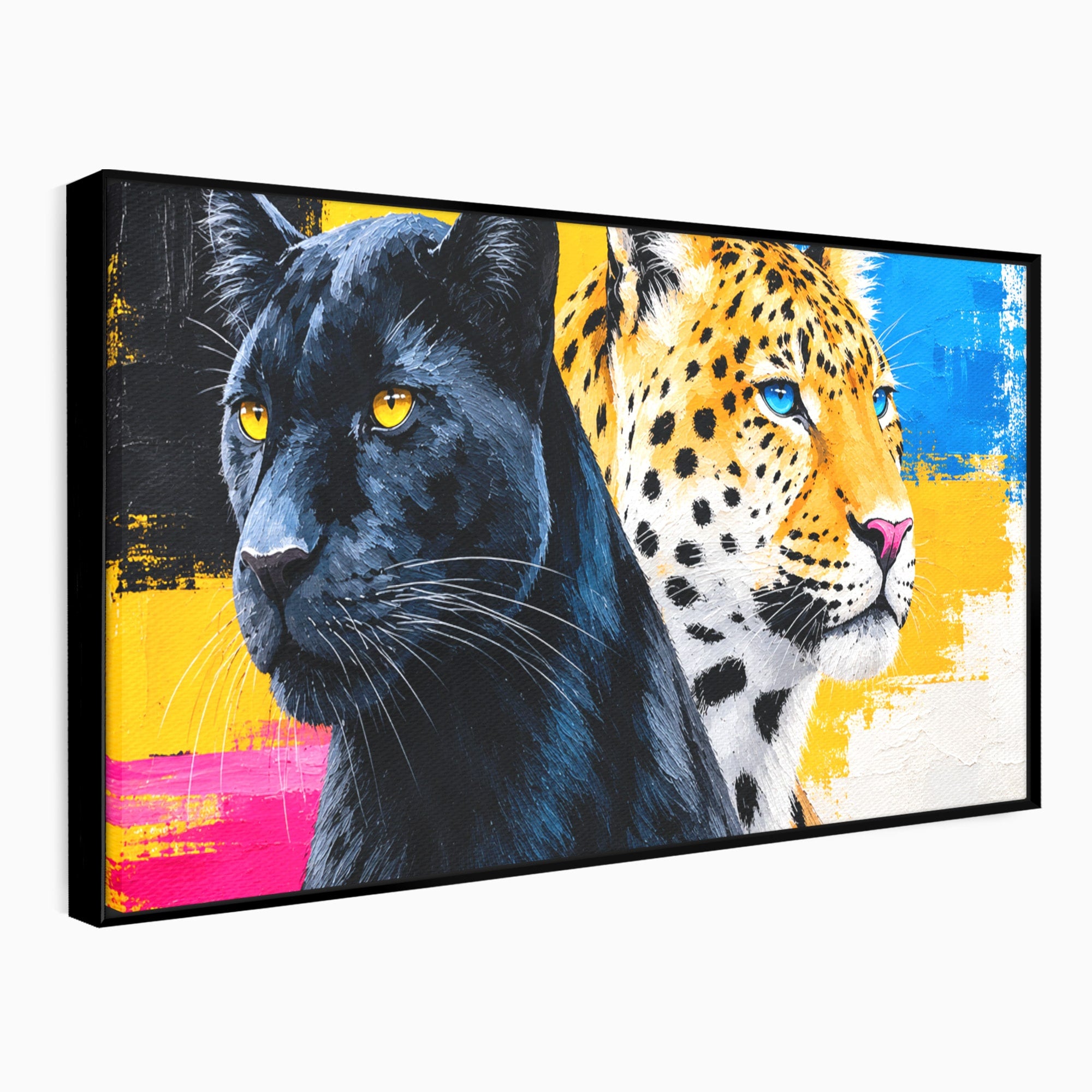Tablou Canvas Premium LuxCanva® M1582, Pantera Si Leopardul, Pantera, Leopard, Animale, Sălbatic, Living, Culori Vibrante