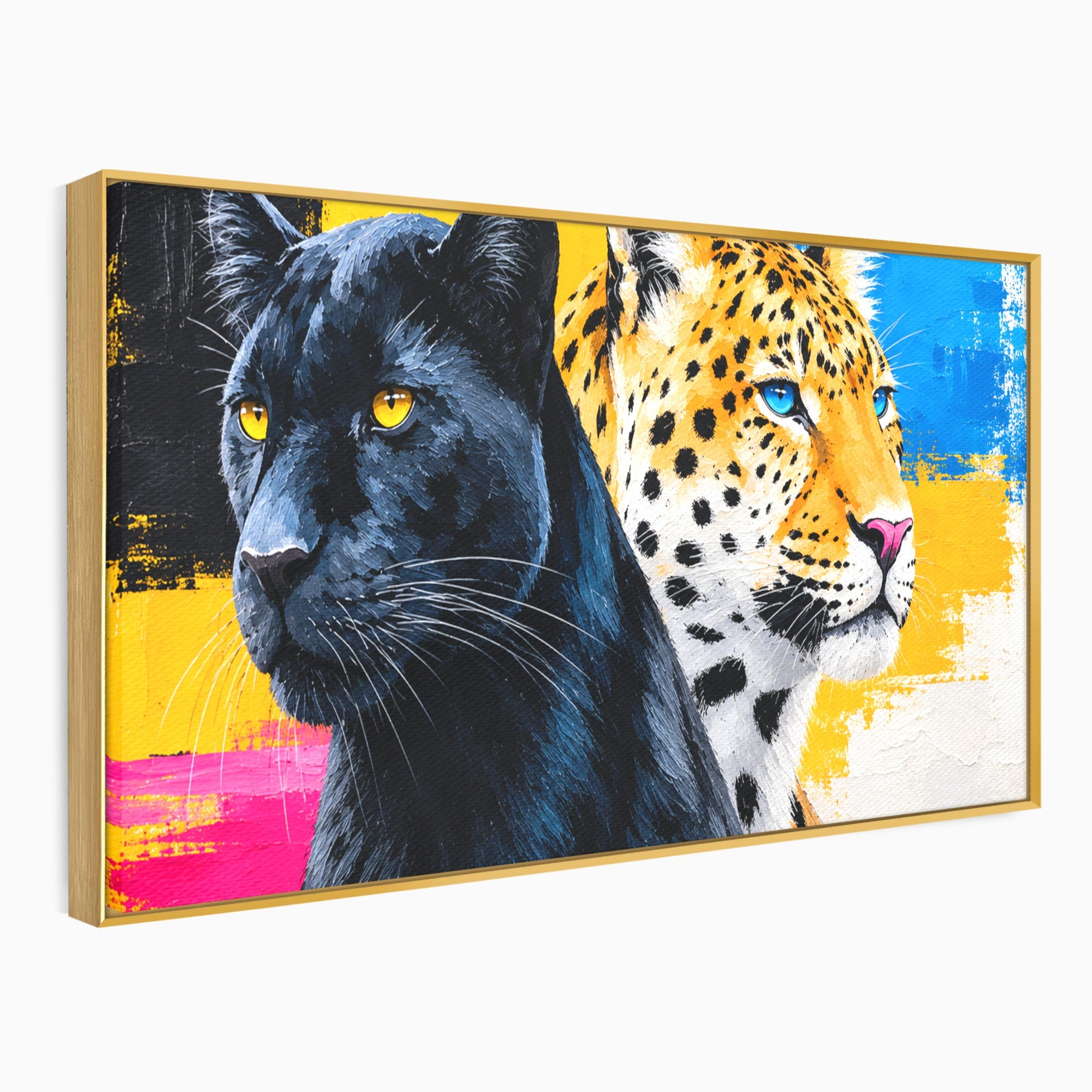 Tablou Canvas Premium LuxCanva® M1582, Pantera Si Leopardul, Pantera, Leopard, Animale, Sălbatic, Living, Culori Vibrante