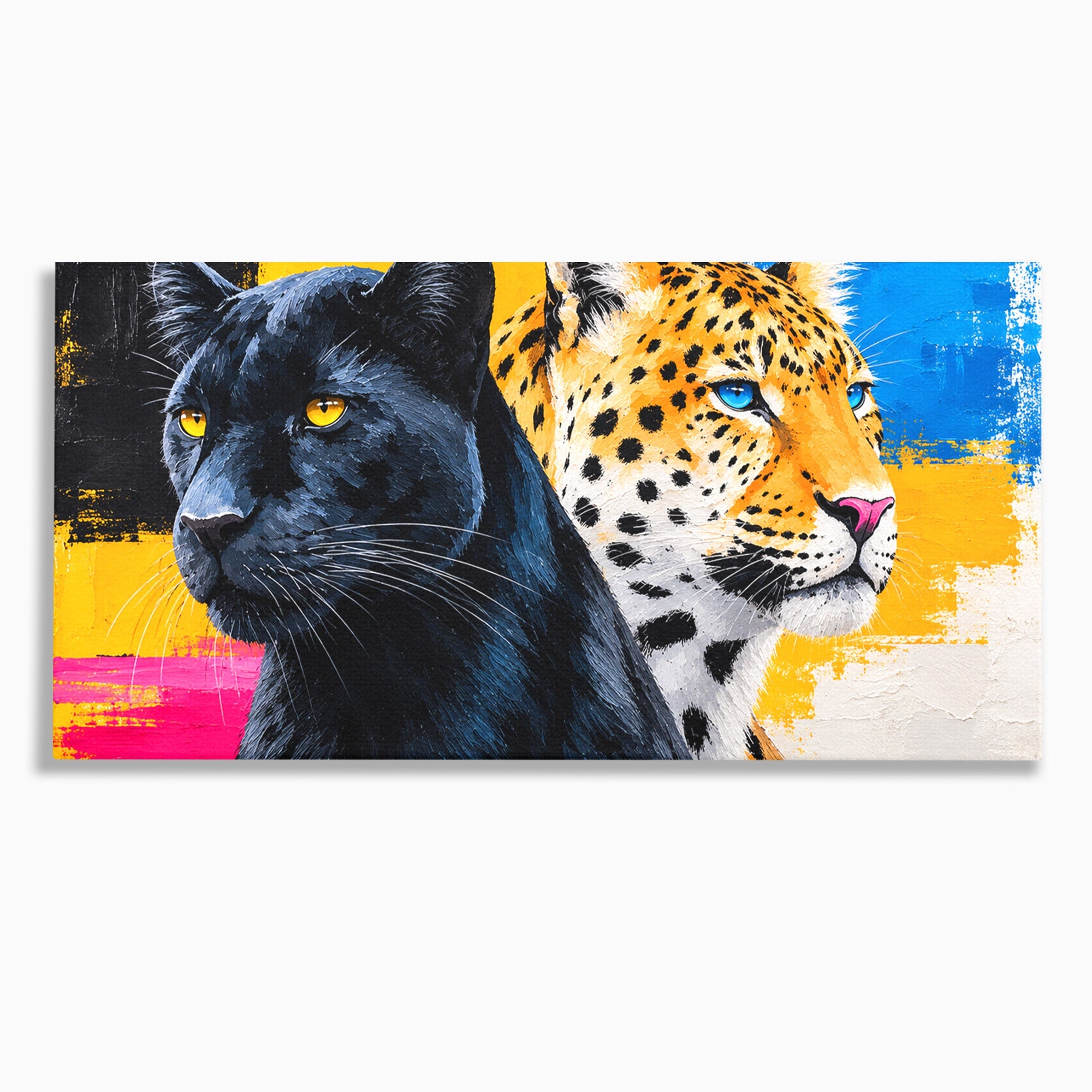 Tablou Canvas Premium LuxCanva® M1582, Pantera Si Leopardul, Pantera, Leopard, Animale, Sălbatic, Living, Culori Vibrante