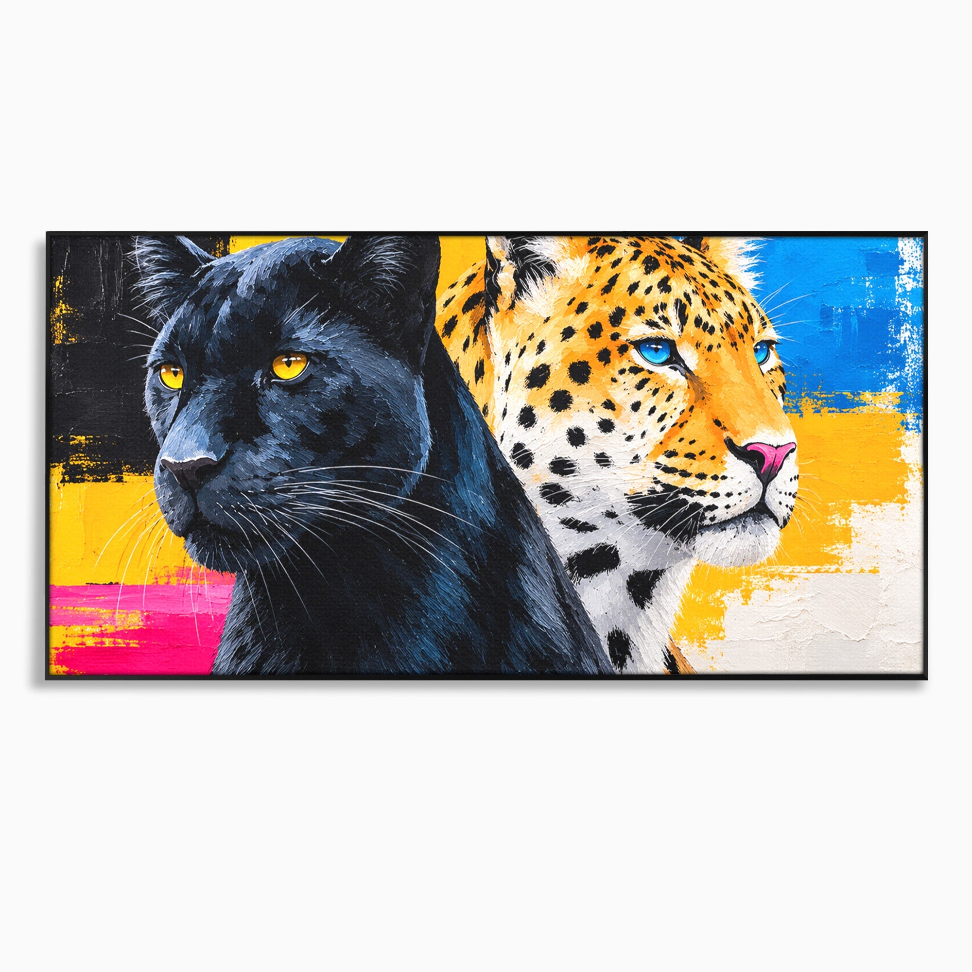 Tablou Canvas Premium LuxCanva® M1582, Pantera Si Leopardul, Pantera, Leopard, Animale, Sălbatic, Living, Culori Vibrante