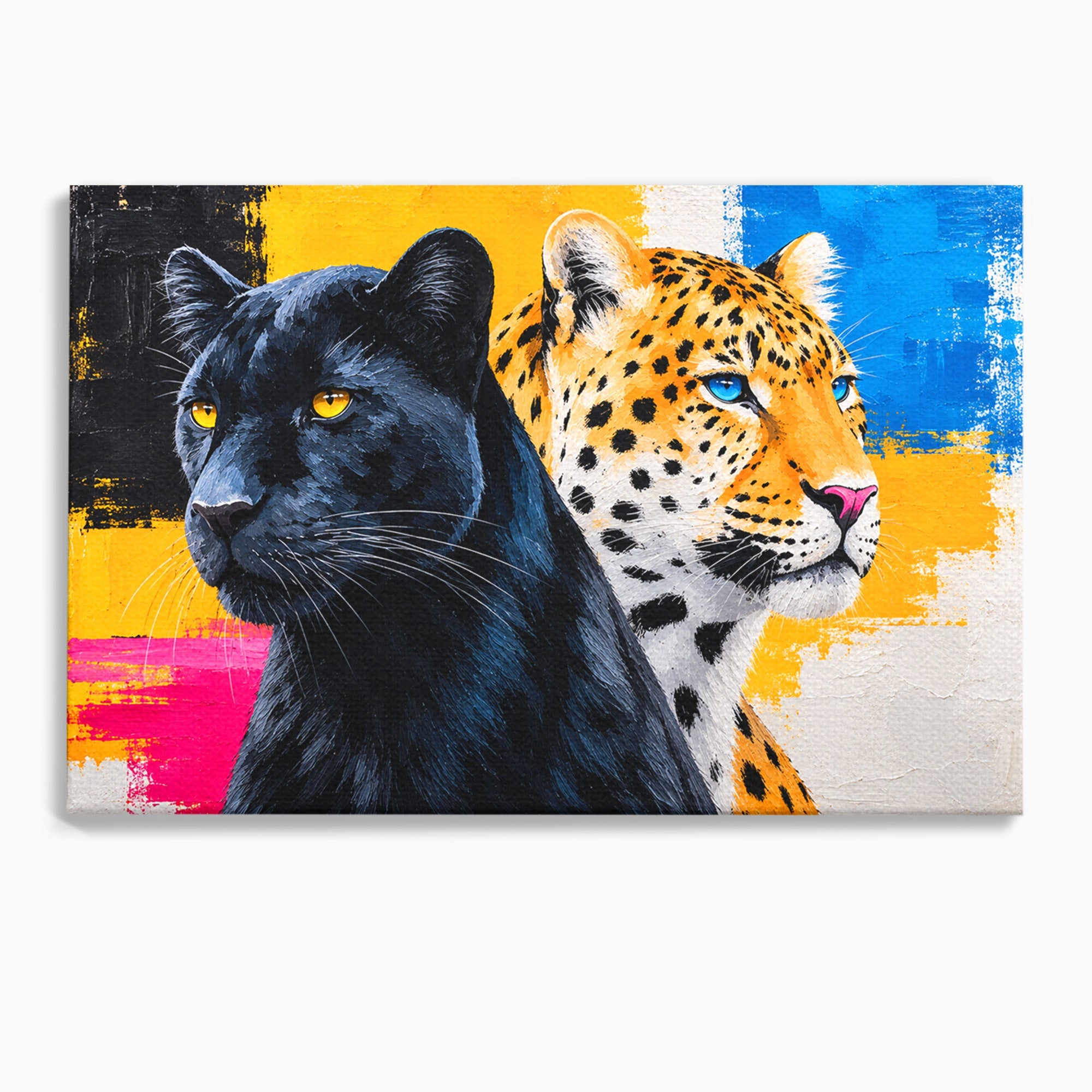 Tablou Canvas Premium LuxCanva® M1582, Pantera Si Leopardul, Pantera, Leopard, Animale, Sălbatic, Living, Culori Vibrante