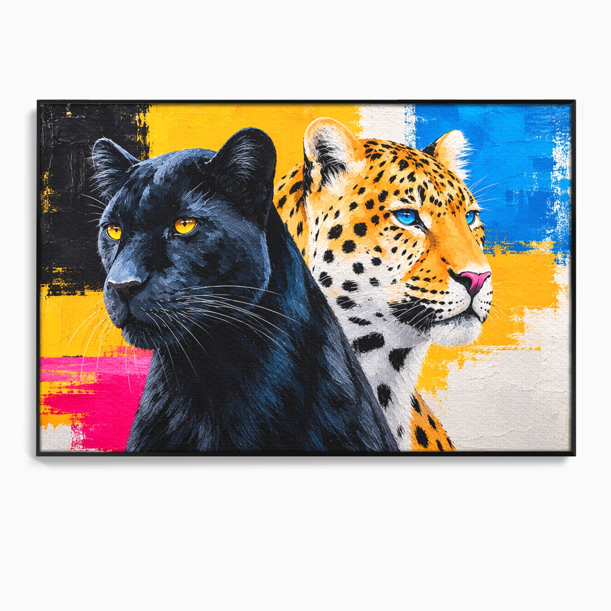 Tablou Canvas Premium LuxCanva® M1582, Pantera Si Leopardul, Pantera, Leopard, Animale, Sălbatic, Living, Culori Vibrante
