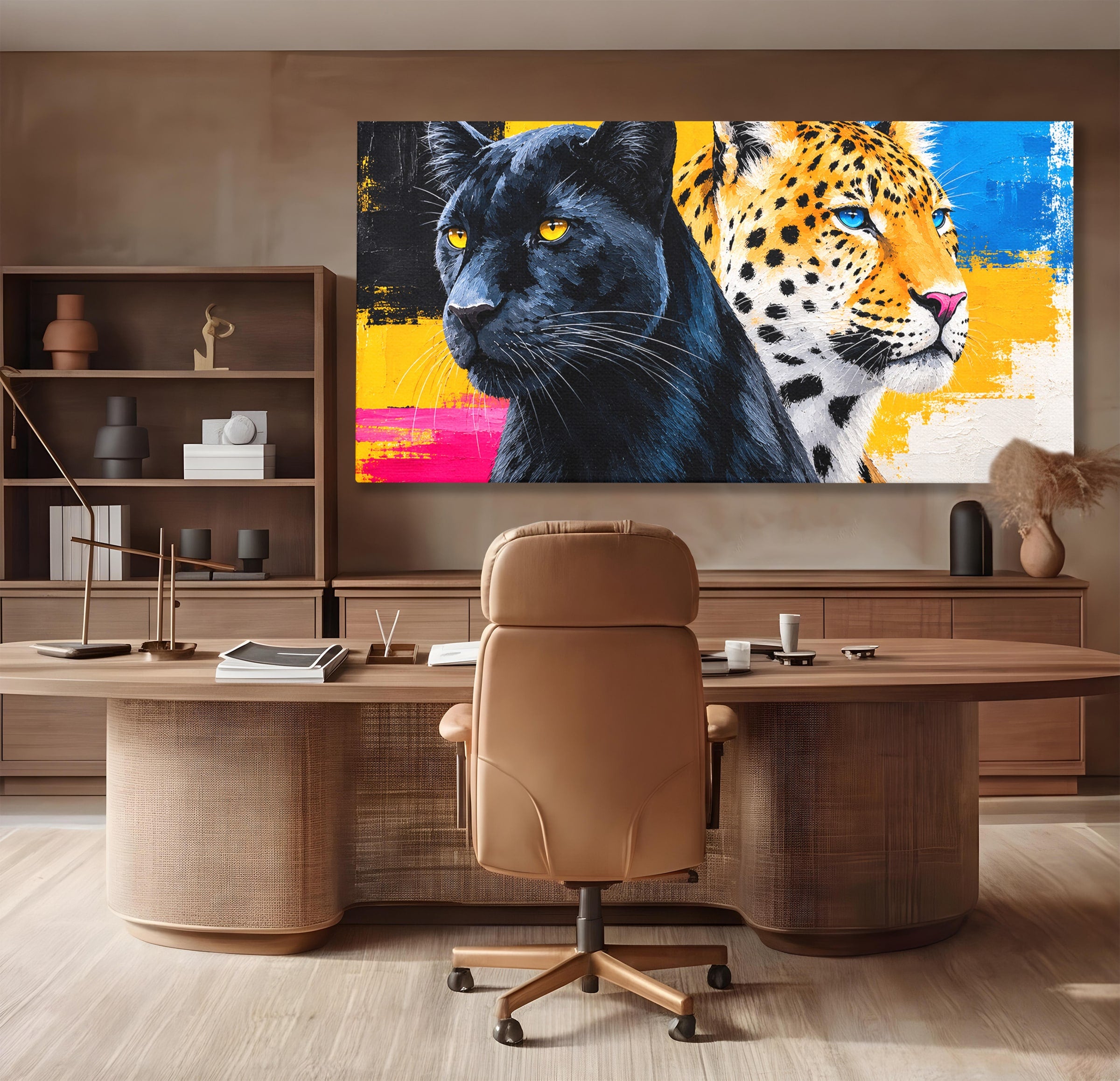 Tablou Canvas Premium LuxCanva® M1582, Pantera Si Leopardul, Pantera, Leopard, Animale, Sălbatic, Living, Culori Vibrante