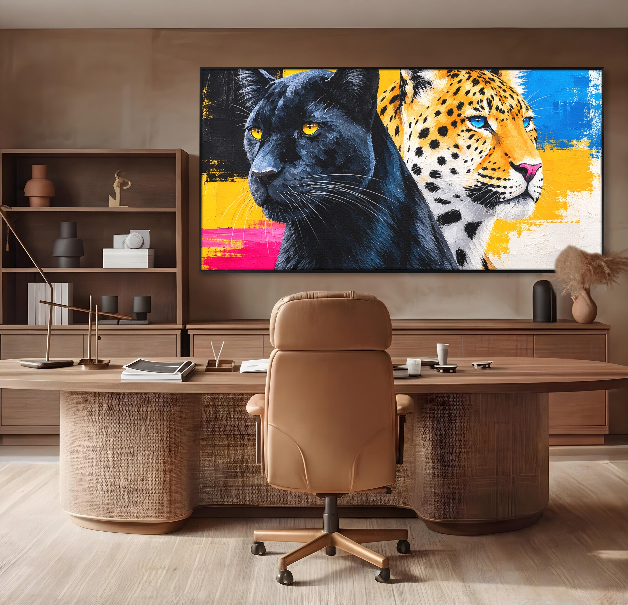 Tablou Canvas Premium LuxCanva® M1582, Pantera Si Leopardul, Pantera, Leopard, Animale, Sălbatic, Living, Culori Vibrante
