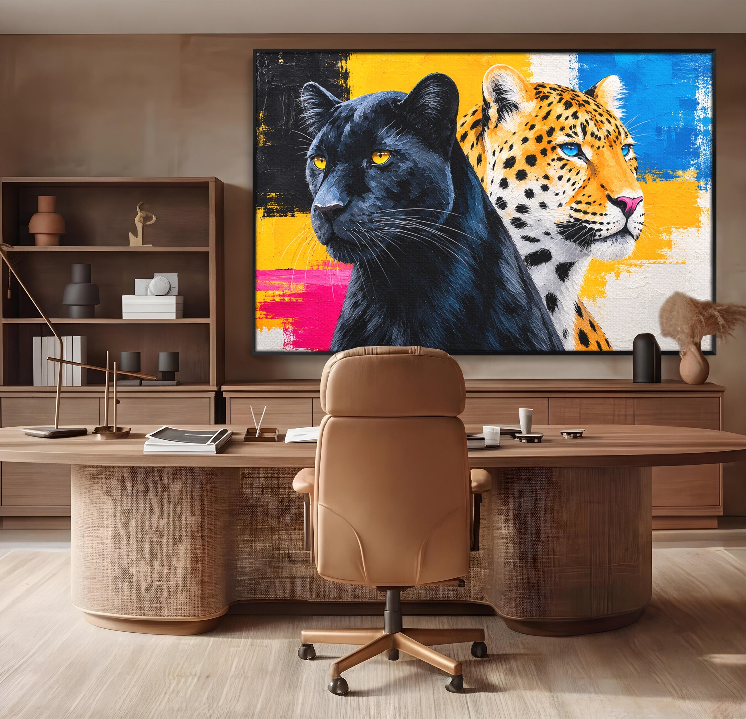 Tablou Canvas Premium LuxCanva® M1582, Pantera Si Leopardul, Pantera, Leopard, Animale, Sălbatic, Living, Culori Vibrante