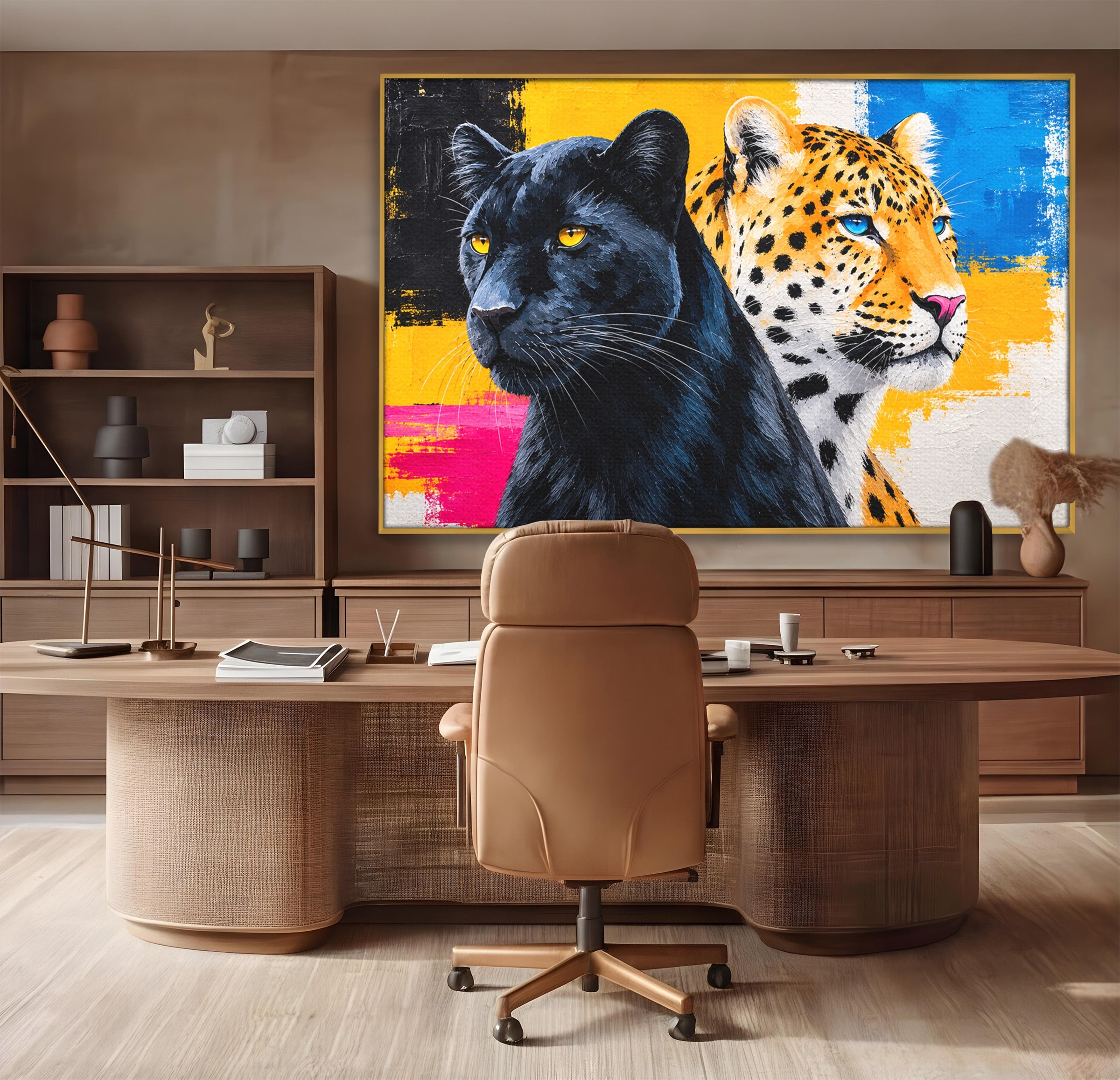 Tablou Canvas Premium LuxCanva® M1582, Pantera Si Leopardul, Pantera, Leopard, Animale, Sălbatic, Living, Culori Vibrante