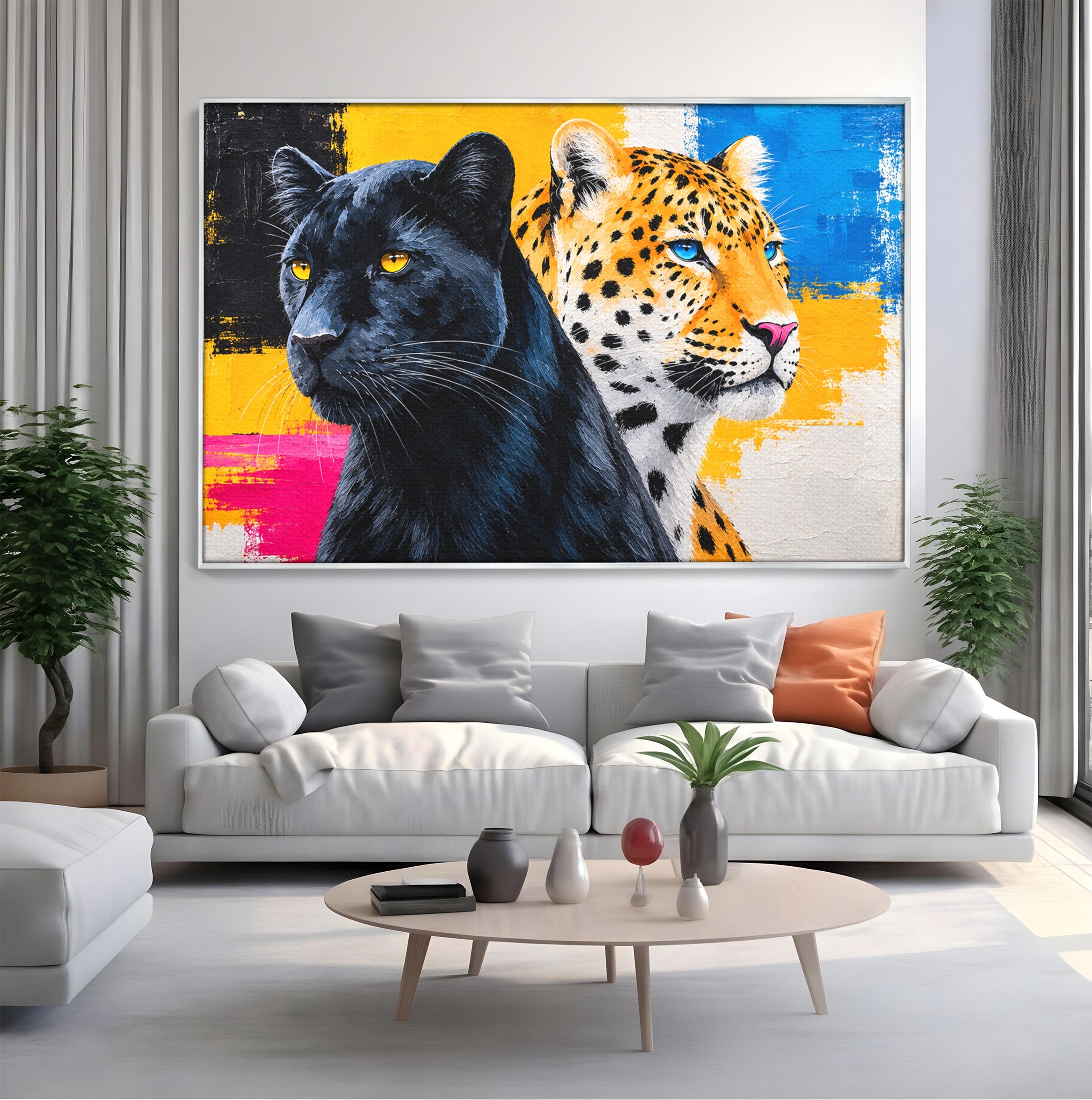 Tablou Canvas Premium LuxCanva® M1582, Pantera Si Leopardul, Pantera, Leopard, Animale, Sălbatic, Living, Culori Vibrante