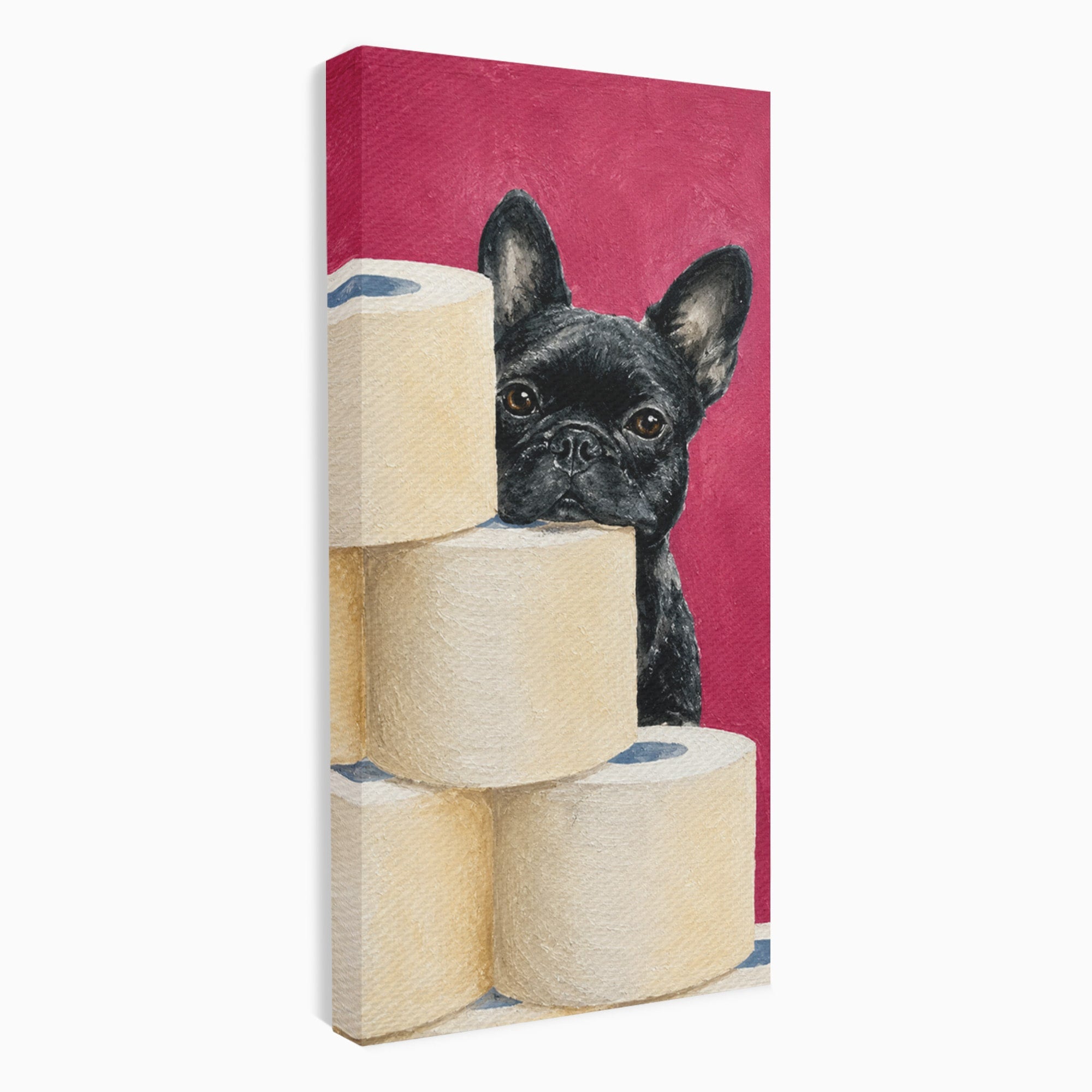 Tablou Canvas Premium LuxCanva® M1585, Bulldog Francez Jucaus, Bulldog, Toaleta, Amuzant, Living, Caine, Arta, Dormitor, Culori Vibrante