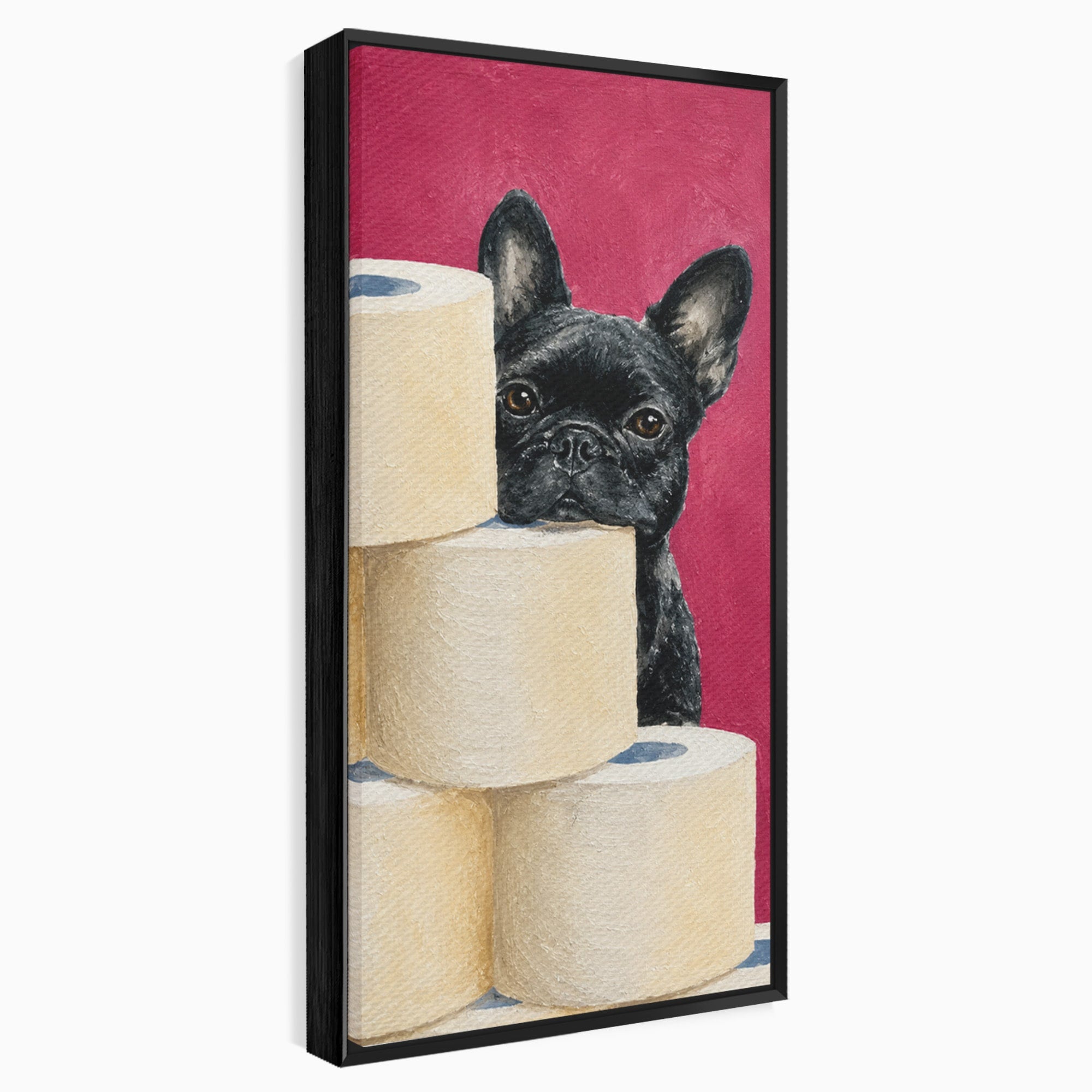 Tablou Canvas Premium LuxCanva® M1585, Bulldog Francez Jucaus, Bulldog, Toaleta, Amuzant, Living, Caine, Arta, Dormitor, Culori Vibrante