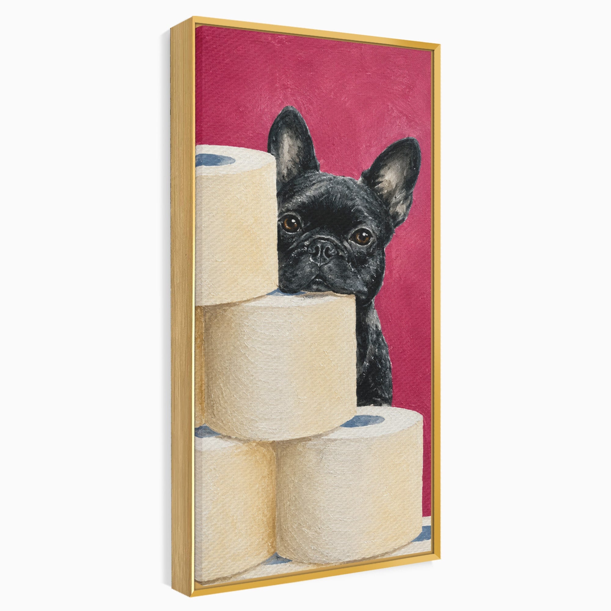 Tablou Canvas Premium LuxCanva® M1585, Bulldog Francez Jucaus, Bulldog, Toaleta, Amuzant, Living, Caine, Arta, Dormitor, Culori Vibrante