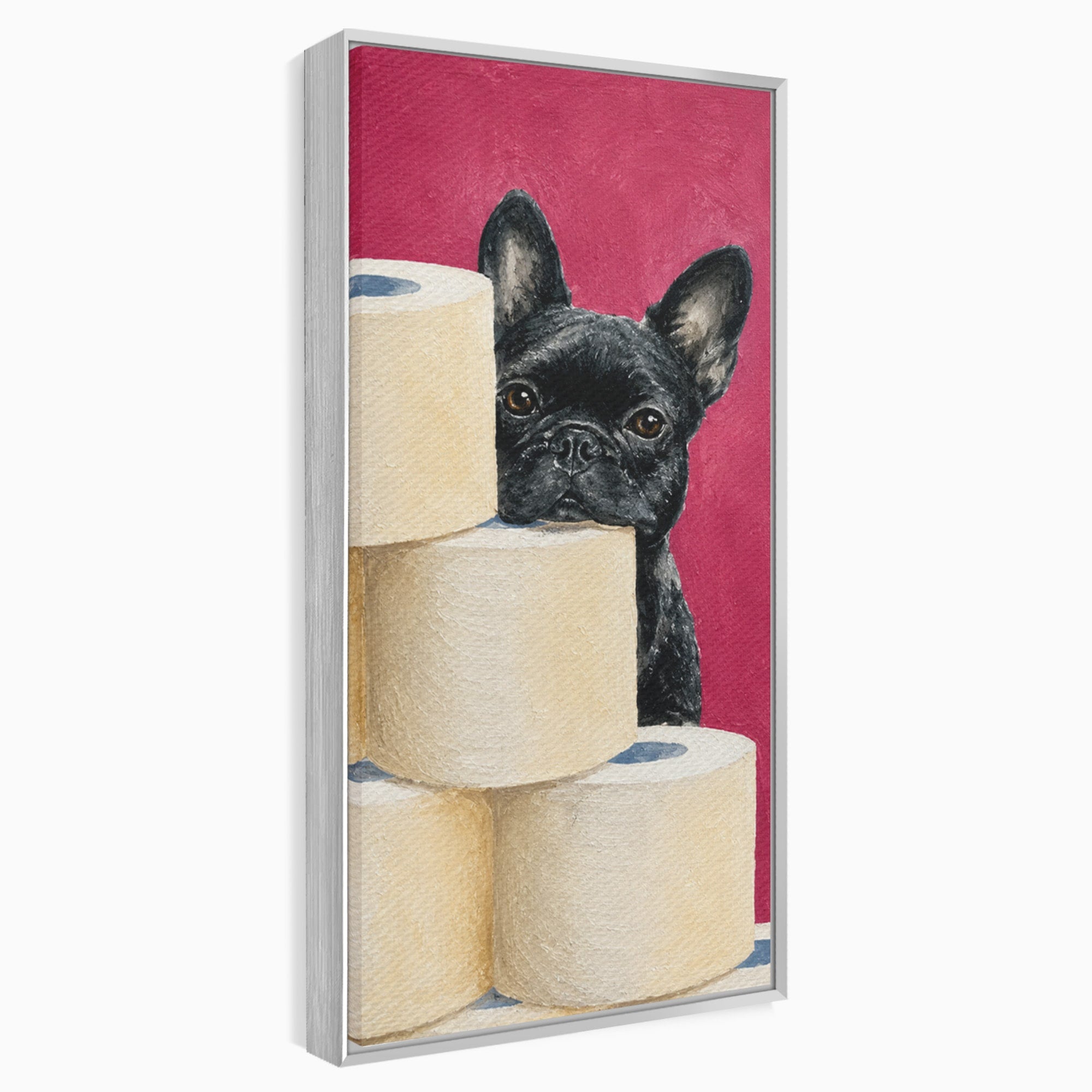 Tablou Canvas Premium LuxCanva® M1585, Bulldog Francez Jucaus, Bulldog, Toaleta, Amuzant, Living, Caine, Arta, Dormitor, Culori Vibrante