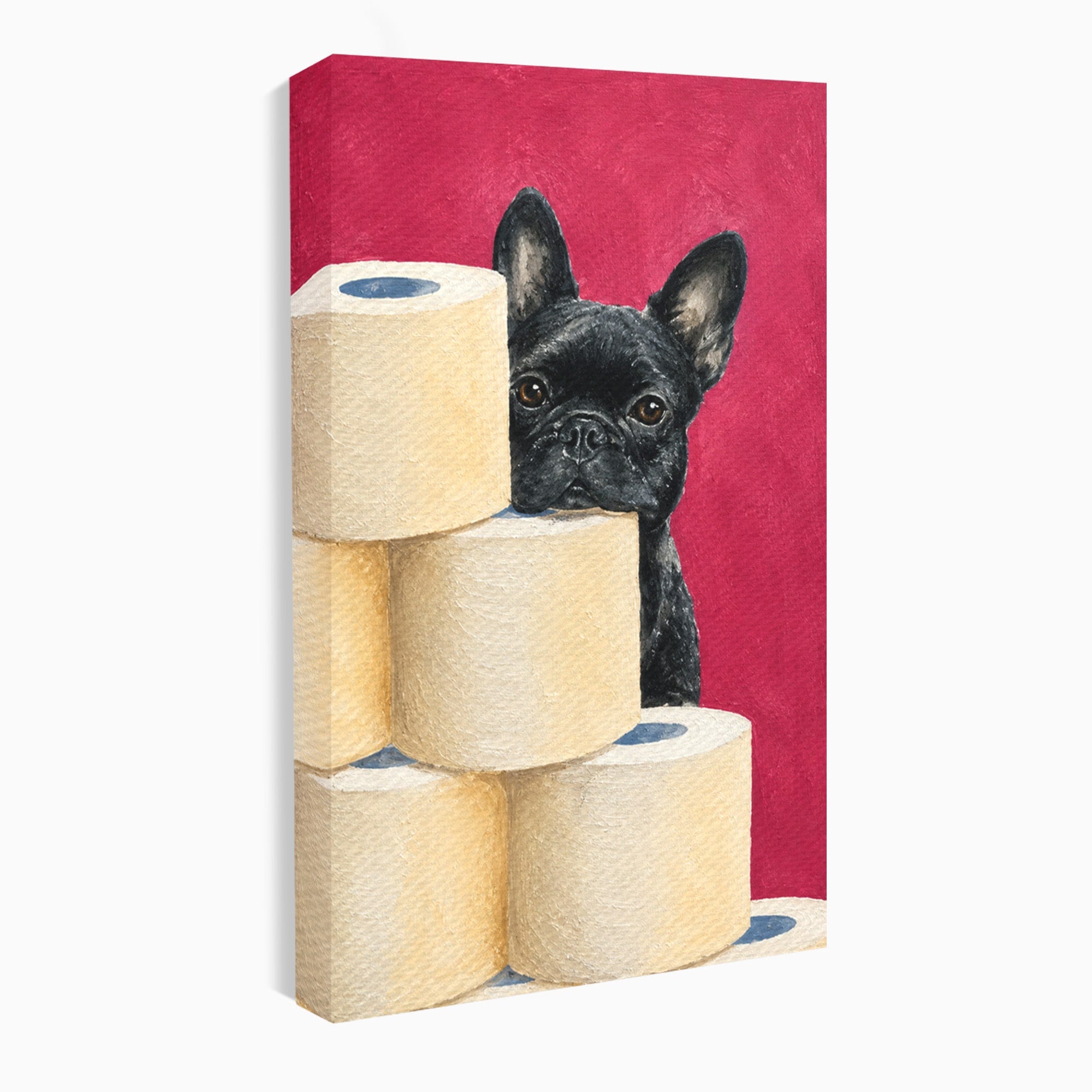 Tablou Canvas Premium LuxCanva® M1585, Bulldog Francez Jucaus, Bulldog, Toaleta, Amuzant, Living, Caine, Arta, Dormitor, Culori Vibrante