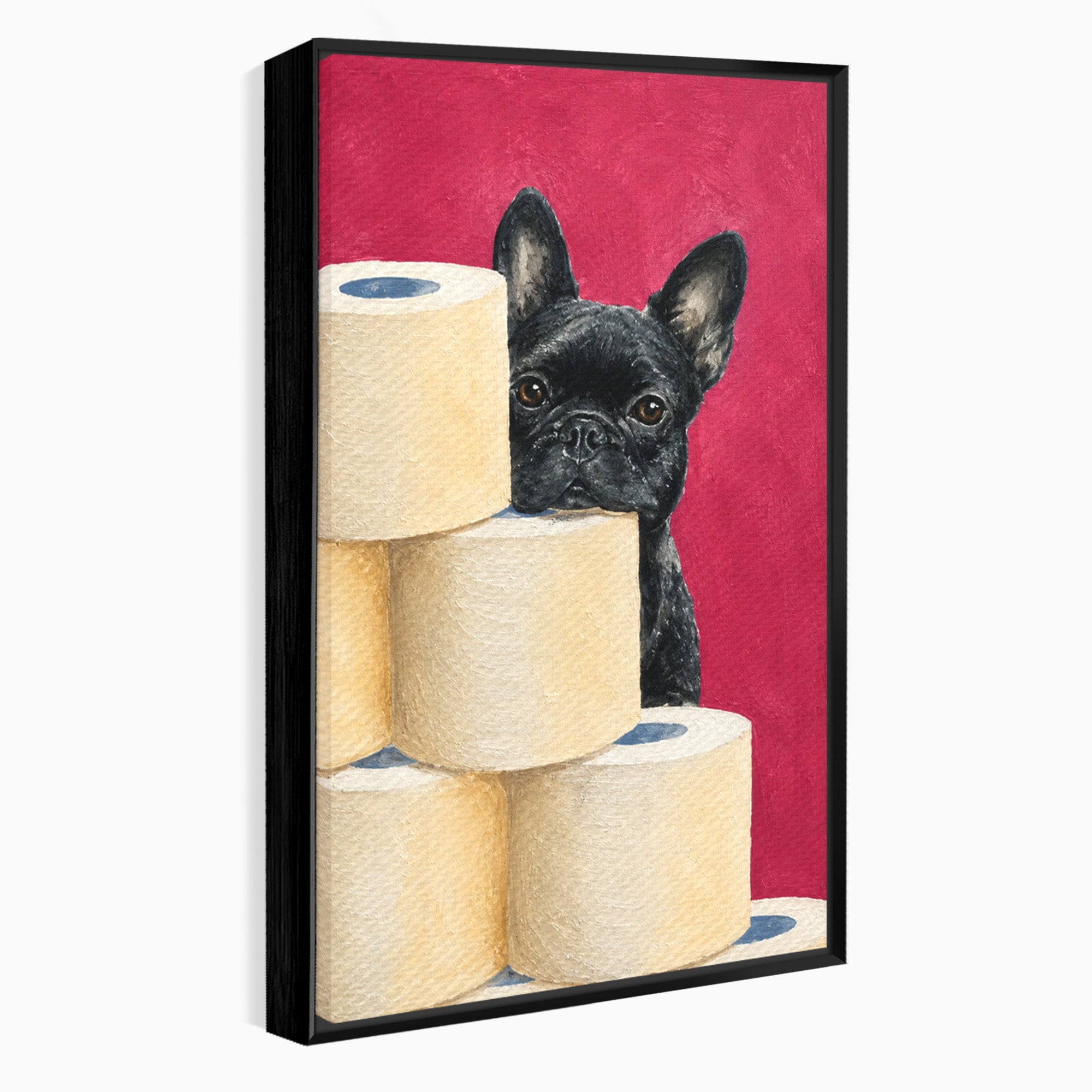 Tablou Canvas Premium LuxCanva® M1585, Bulldog Francez Jucaus, Bulldog, Toaleta, Amuzant, Living, Caine, Arta, Dormitor, Culori Vibrante