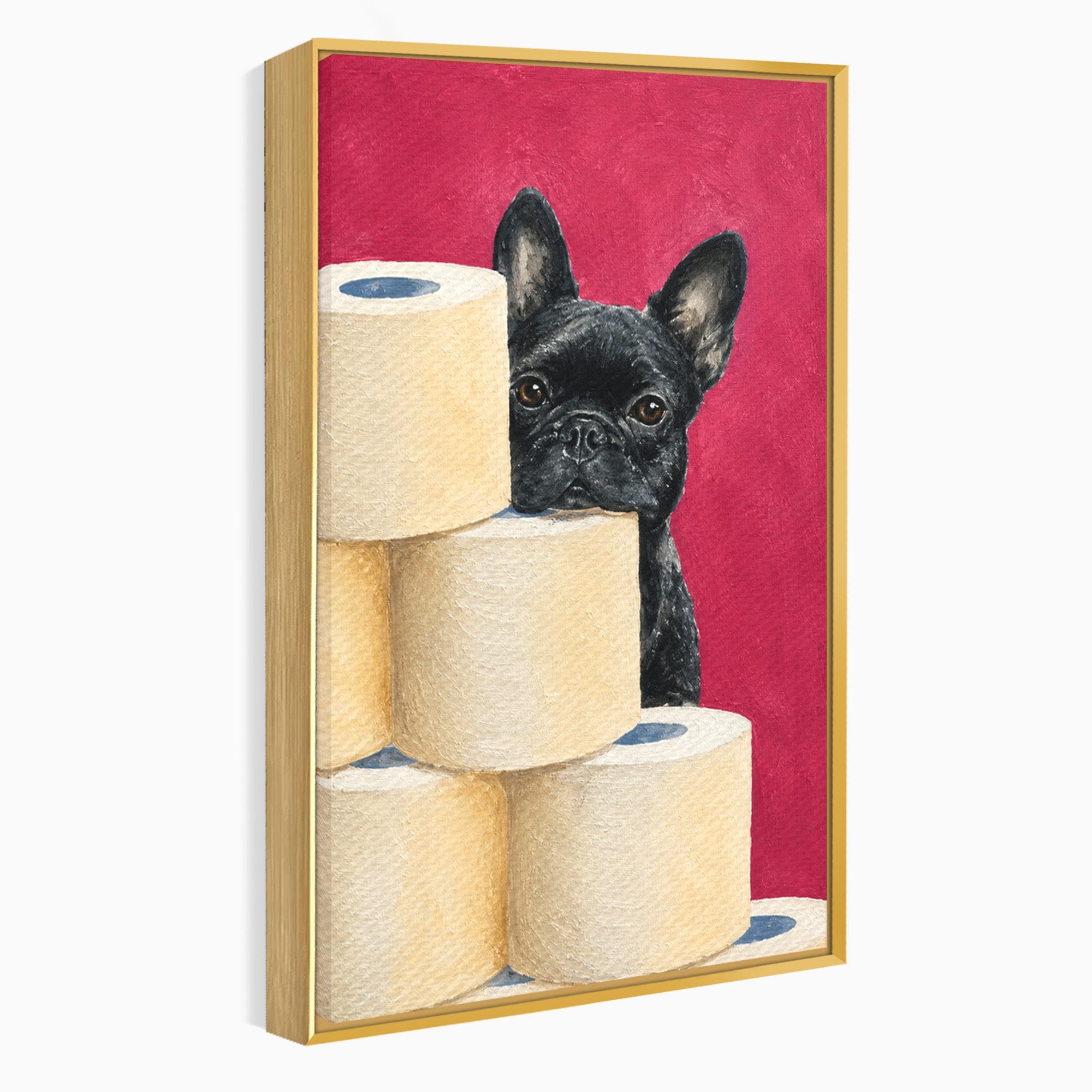 Tablou Canvas Premium LuxCanva® M1585, Bulldog Francez Jucaus, Bulldog, Toaleta, Amuzant, Living, Caine, Arta, Dormitor, Culori Vibrante