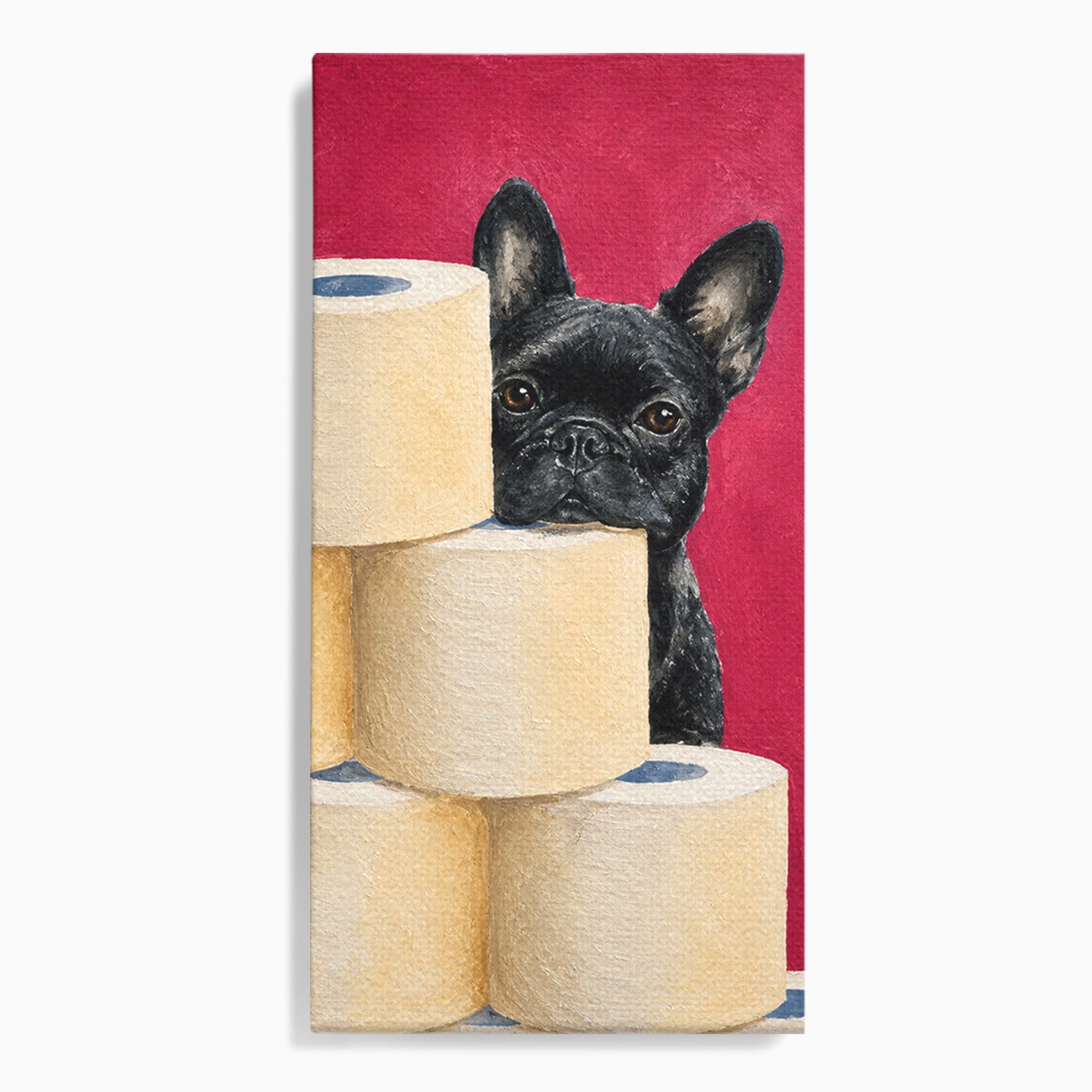 Tablou Canvas Premium LuxCanva® M1585, Bulldog Francez Jucaus, Bulldog, Toaleta, Amuzant, Living, Caine, Arta, Dormitor, Culori Vibrante
