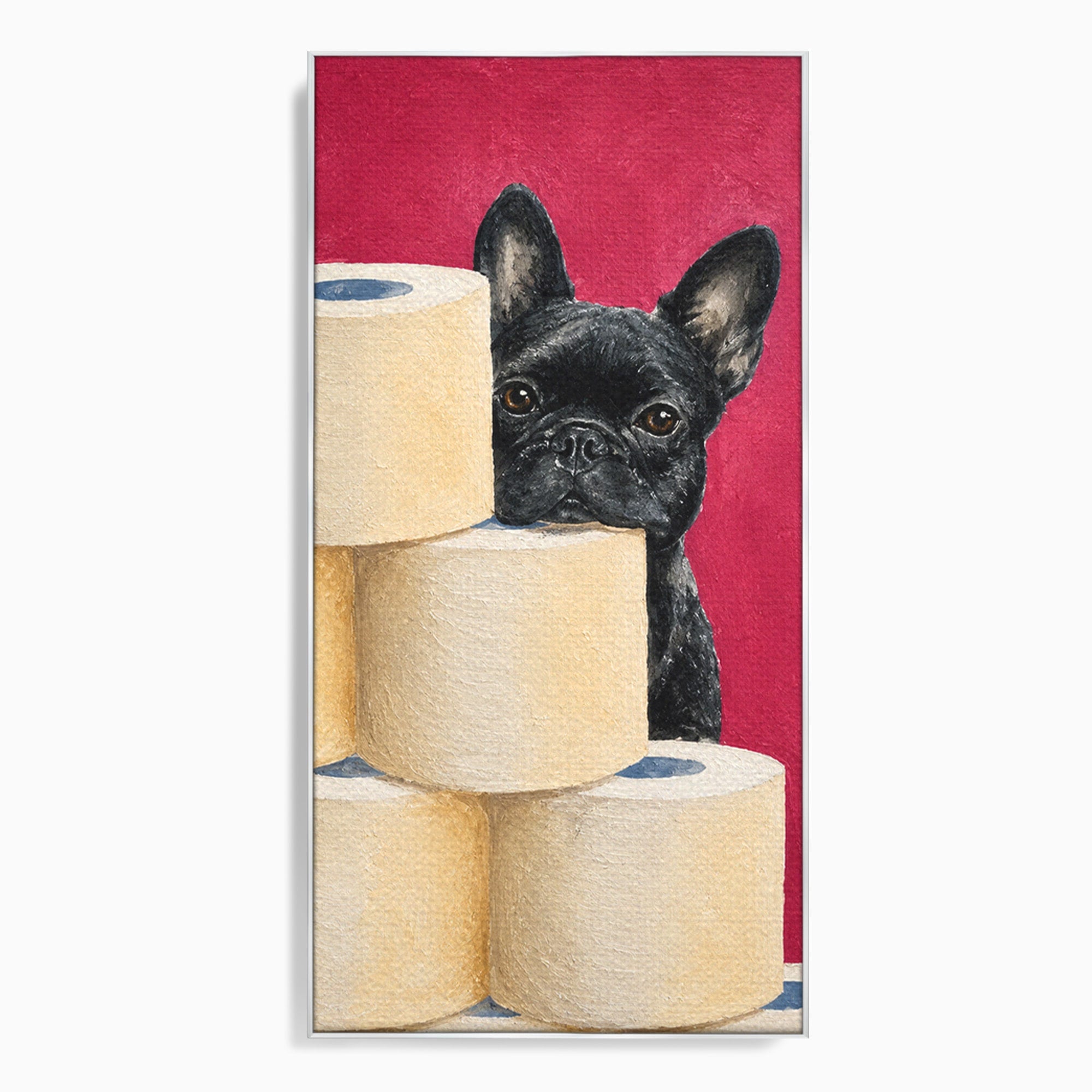 Tablou Canvas Premium LuxCanva® M1585, Bulldog Francez Jucaus, Bulldog, Toaleta, Amuzant, Living, Caine, Arta, Dormitor, Culori Vibrante