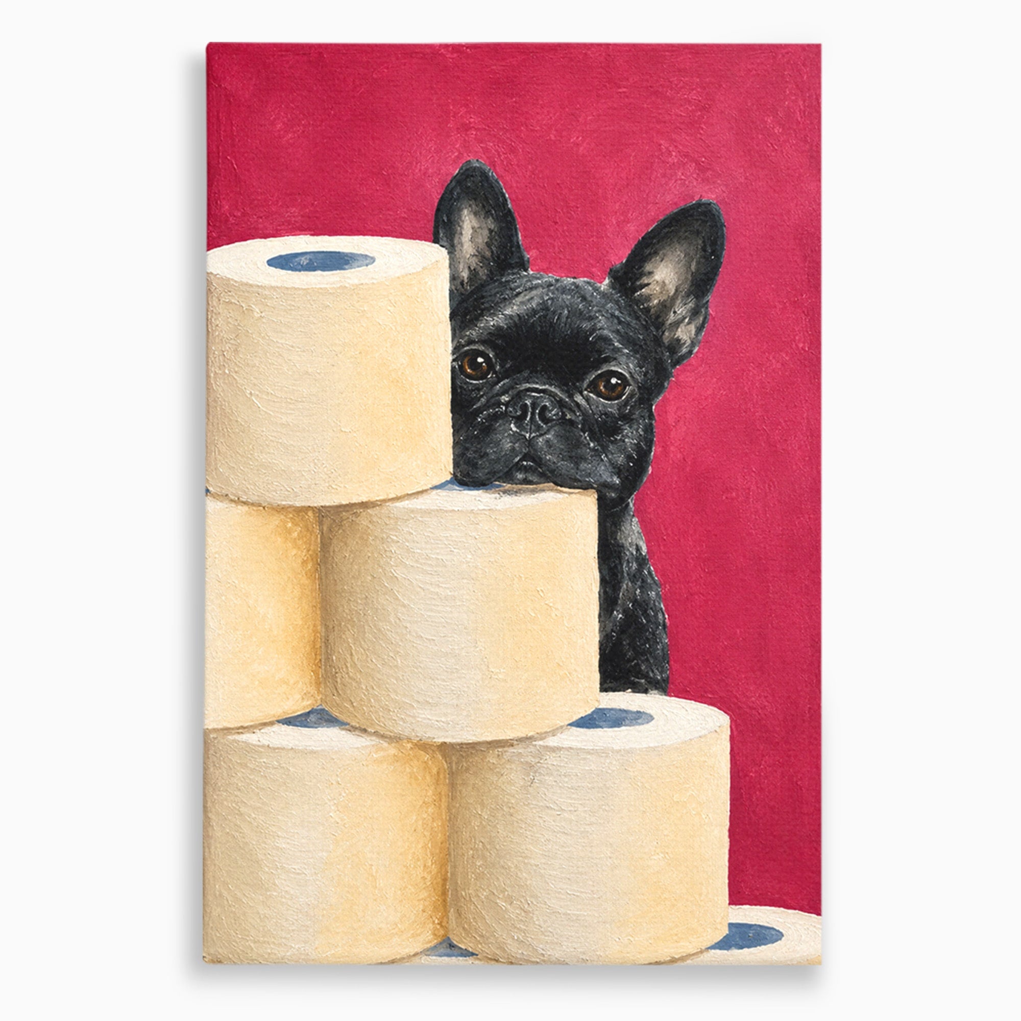 Tablou Canvas Premium LuxCanva® M1585, Bulldog Francez Jucaus, Bulldog, Toaleta, Amuzant, Living, Caine, Arta, Dormitor, Culori Vibrante