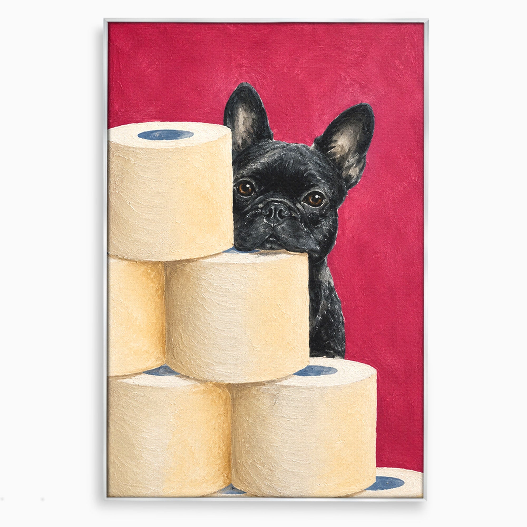 Tablou Canvas Premium LuxCanva® M1585, Bulldog Francez Jucaus, Bulldog, Toaleta, Amuzant, Living, Caine, Arta, Dormitor, Culori Vibrante