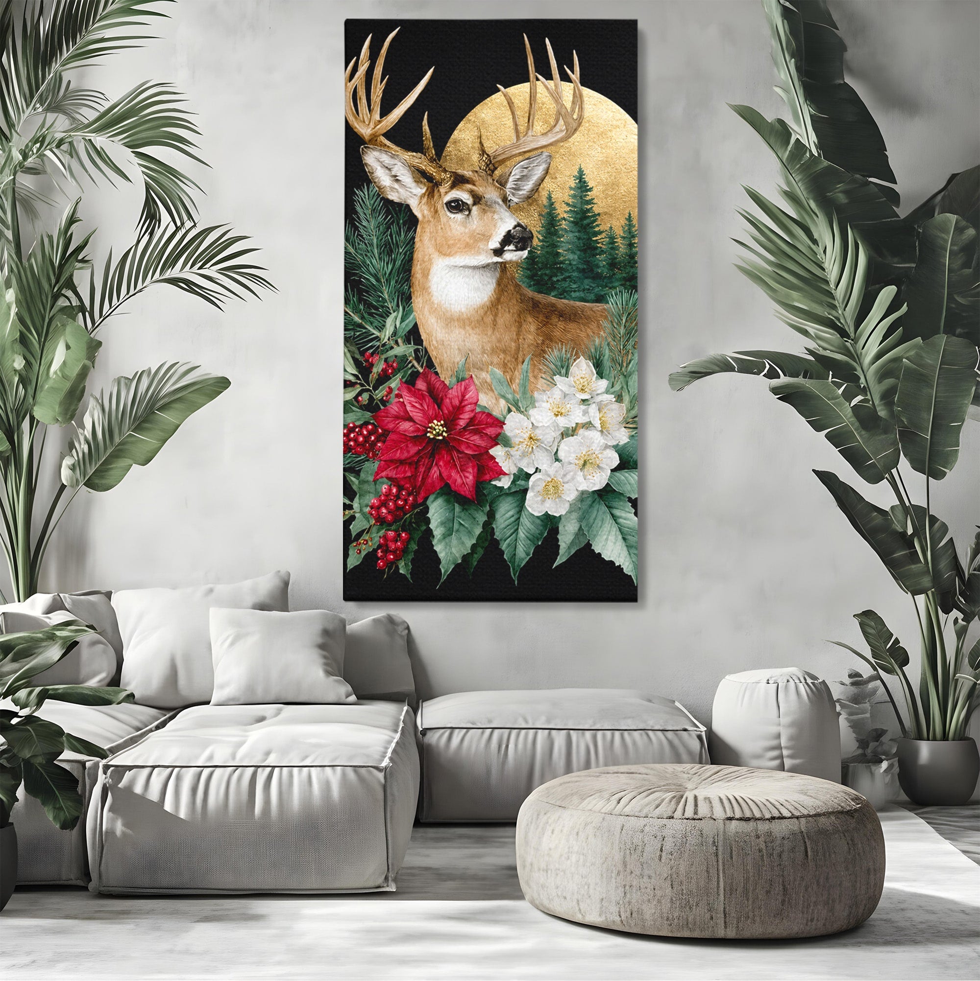 Tablou Canvas Premium LuxCanva® M1586, Cerbul Regal, Cerb, Natura, Padure, Floare, Living, Dormitor, Culori Vibrante