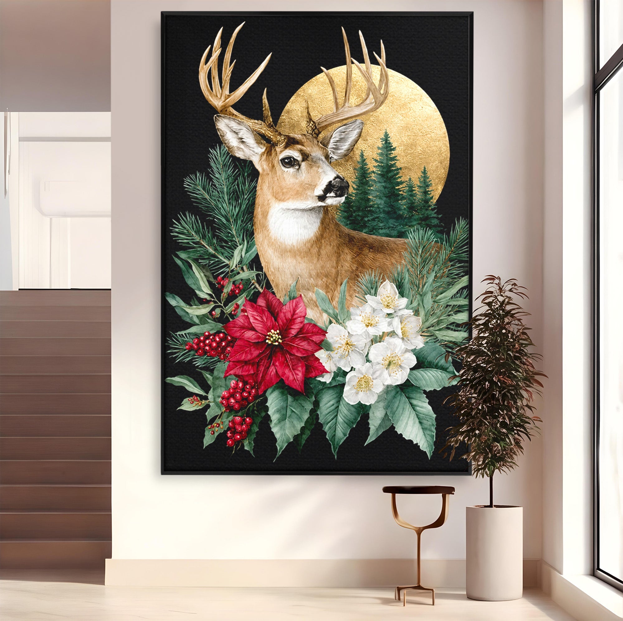 Tablou Canvas Premium LuxCanva® M1586, Cerbul Regal, Cerb, Natura, Padure, Floare, Living, Dormitor, Culori Vibrante