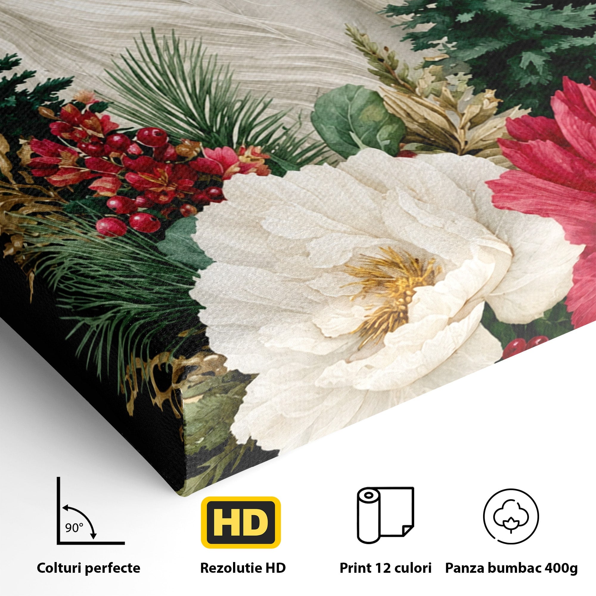 Tablou Canvas Premium LuxCanva® M1587, Cal Alb Cu Flori, Cal, Flori, Natura, Living, Dormitor, Culori Vibrante