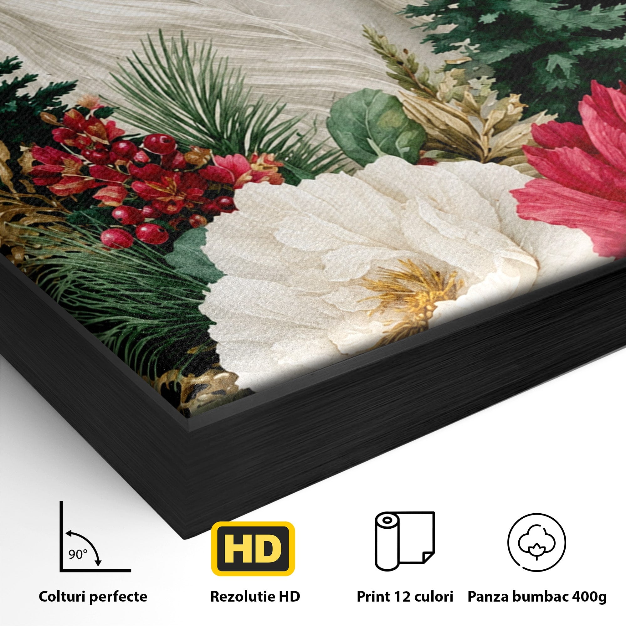 Tablou Canvas Premium LuxCanva® M1587, Cal Alb Cu Flori, Cal, Flori, Natura, Living, Dormitor, Culori Vibrante