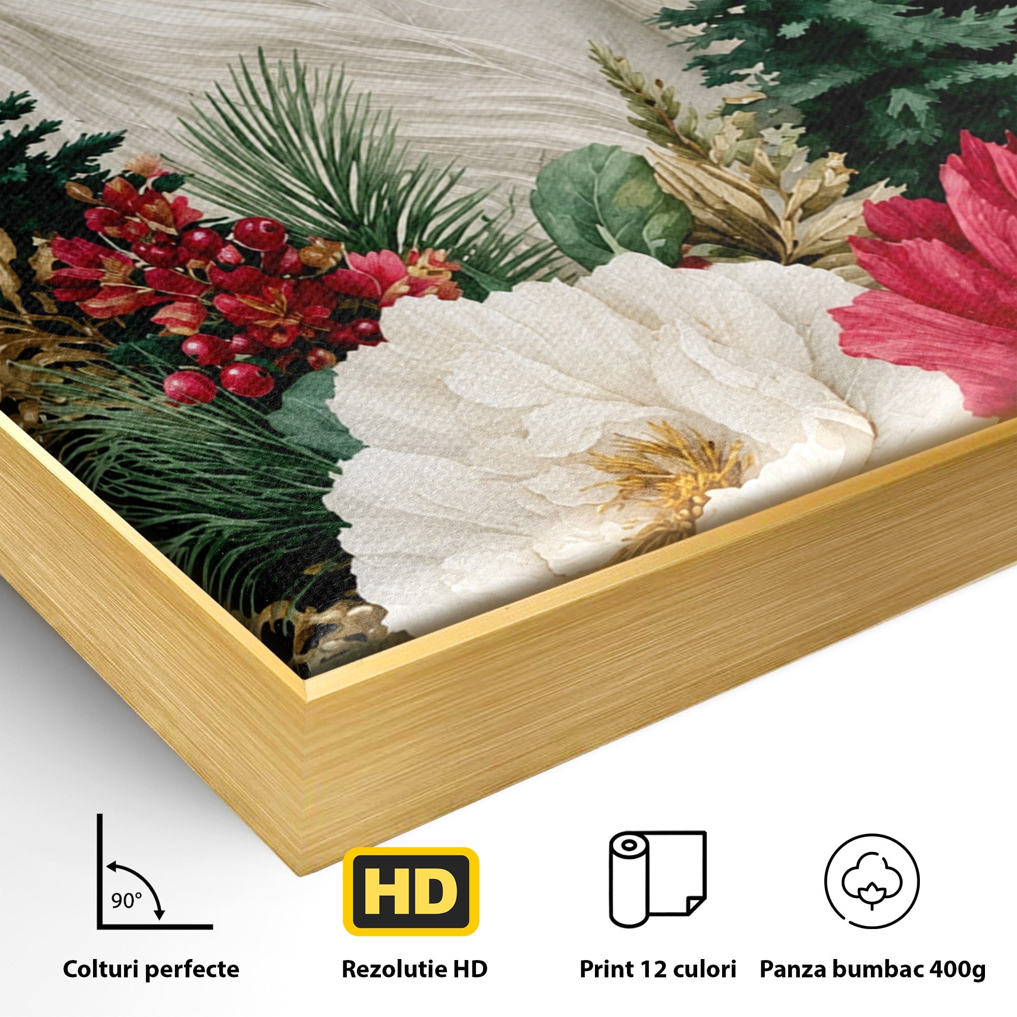 Tablou Canvas Premium LuxCanva® M1587, Cal Alb Cu Flori, Cal, Flori, Natura, Living, Dormitor, Culori Vibrante