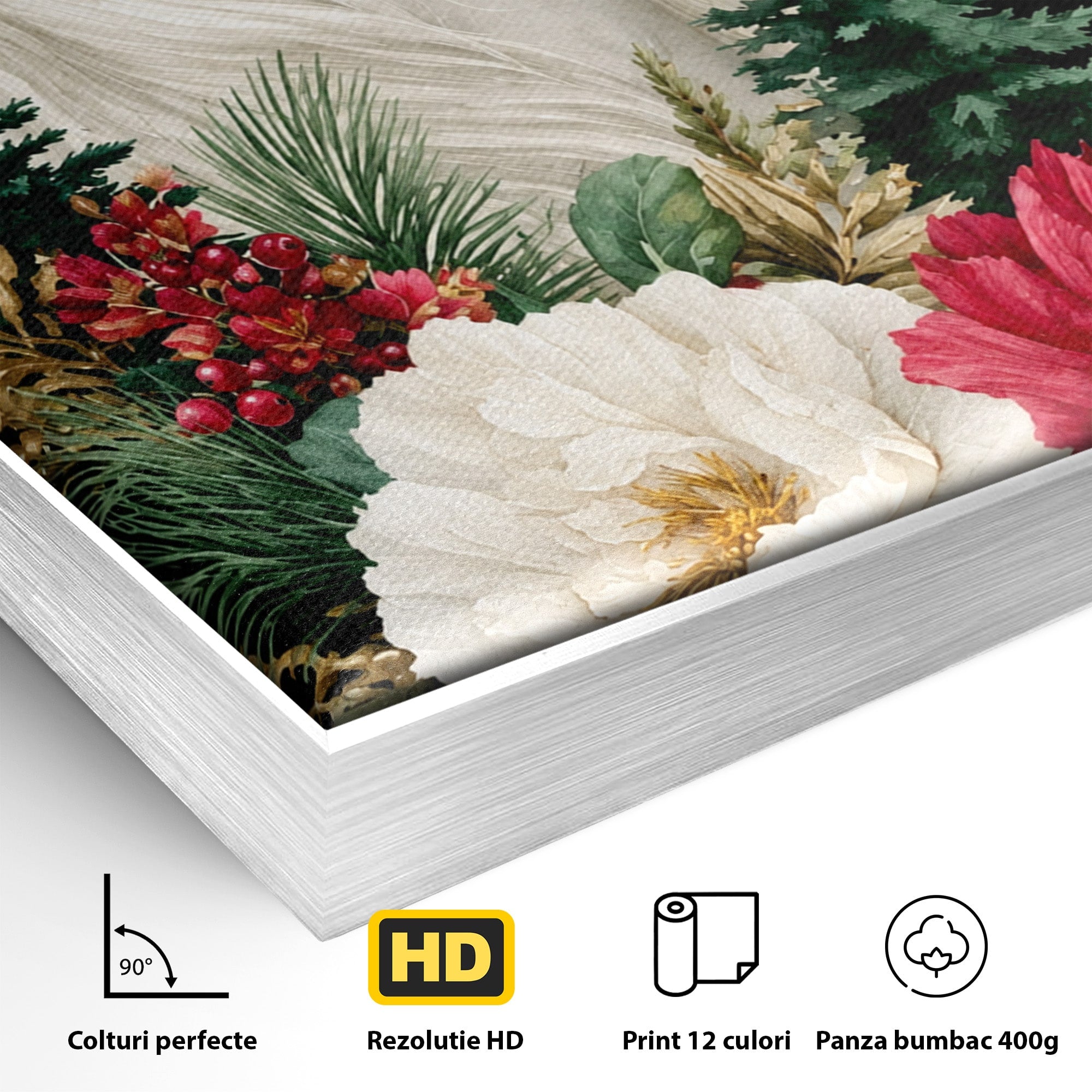 Tablou Canvas Premium LuxCanva® M1587, Cal Alb Cu Flori, Cal, Flori, Natura, Living, Dormitor, Culori Vibrante