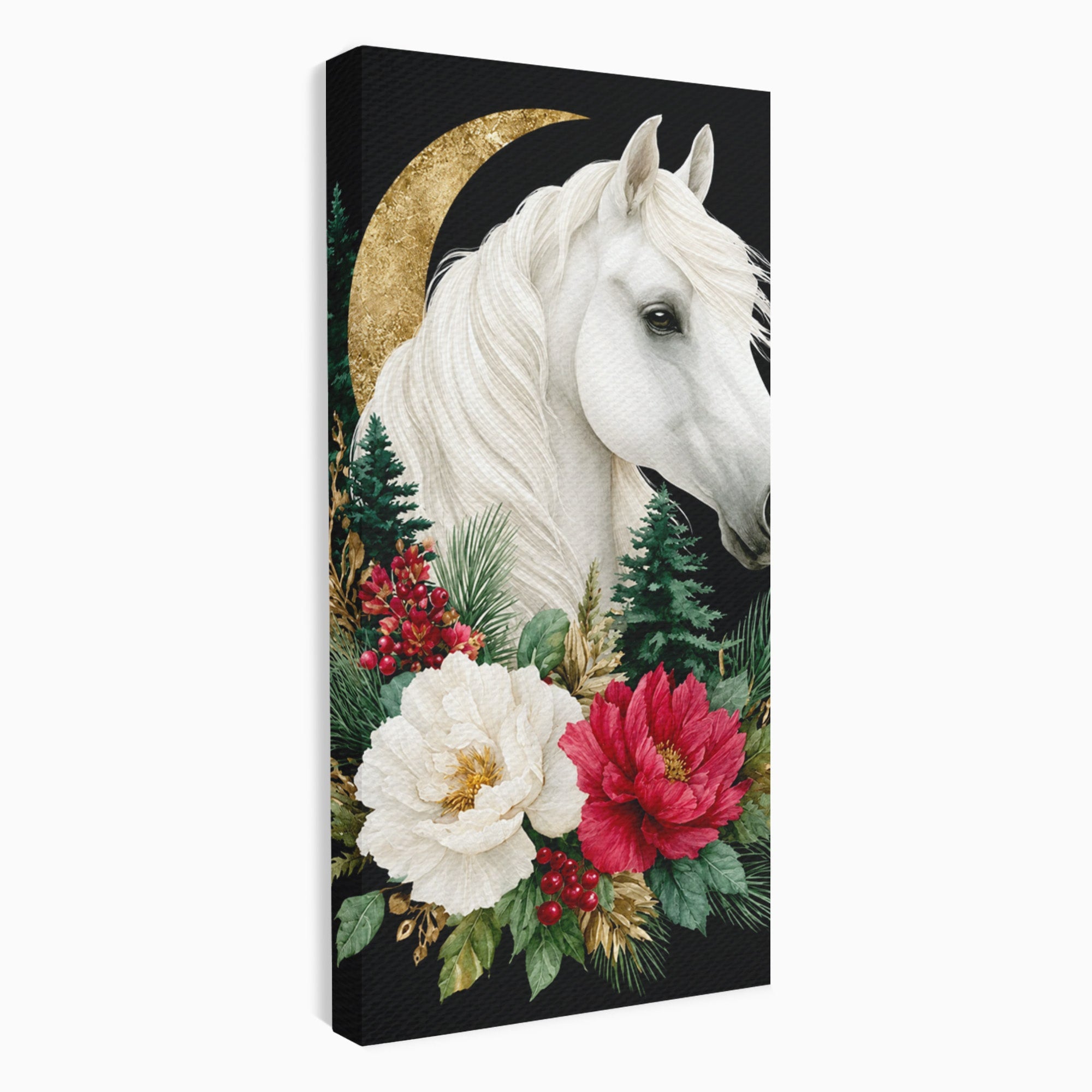 Tablou Canvas Premium LuxCanva® M1587, Cal Alb Cu Flori, Cal, Flori, Natura, Living, Dormitor, Culori Vibrante
