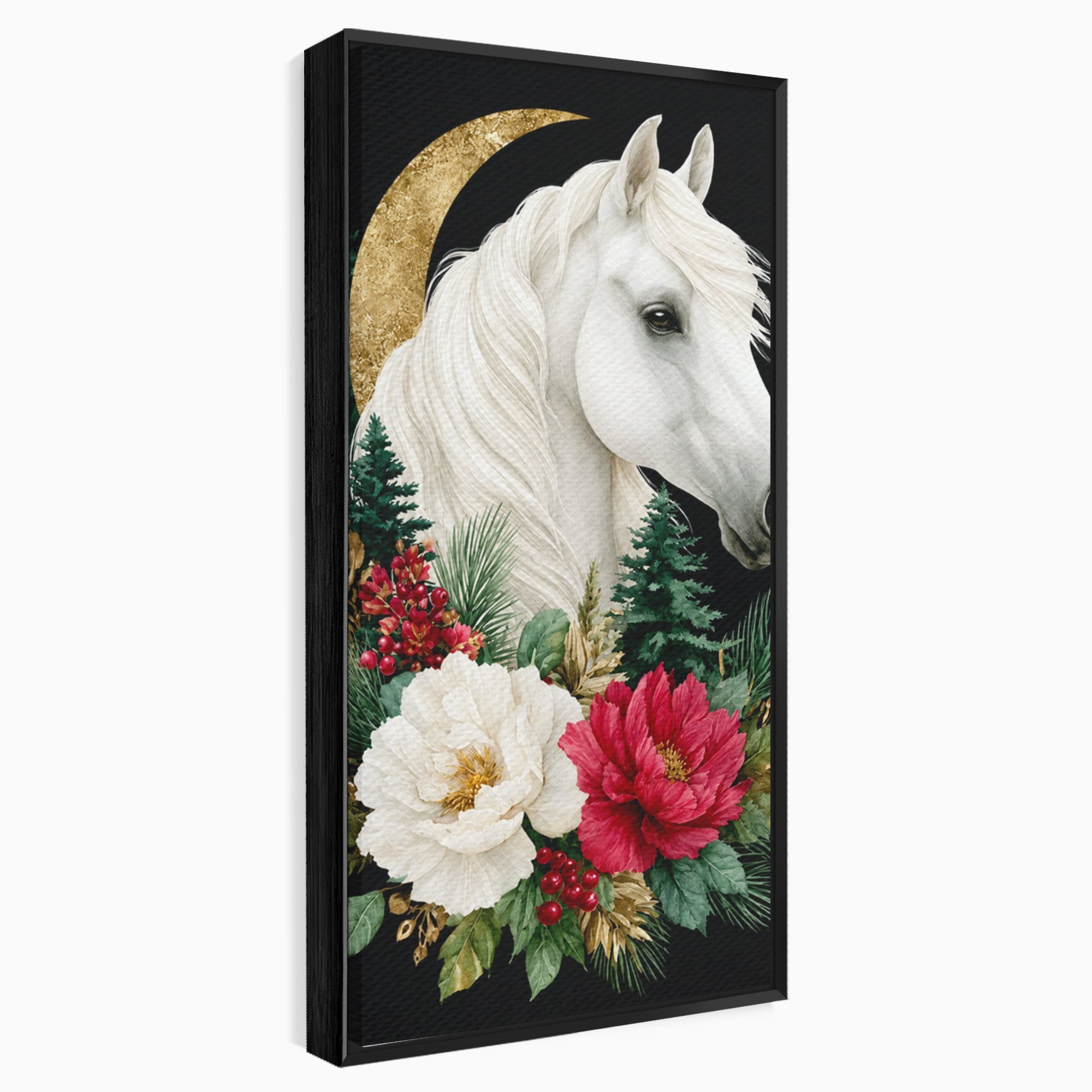 Tablou Canvas Premium LuxCanva® M1587, Cal Alb Cu Flori, Cal, Flori, Natura, Living, Dormitor, Culori Vibrante