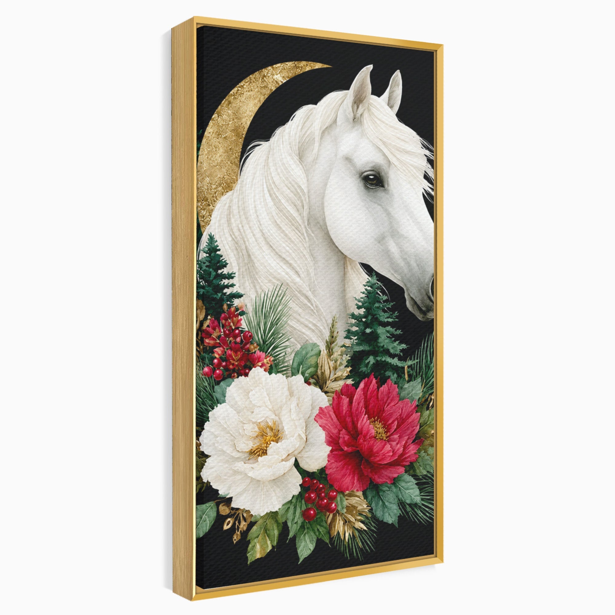 Tablou Canvas Premium LuxCanva® M1587, Cal Alb Cu Flori, Cal, Flori, Natura, Living, Dormitor, Culori Vibrante