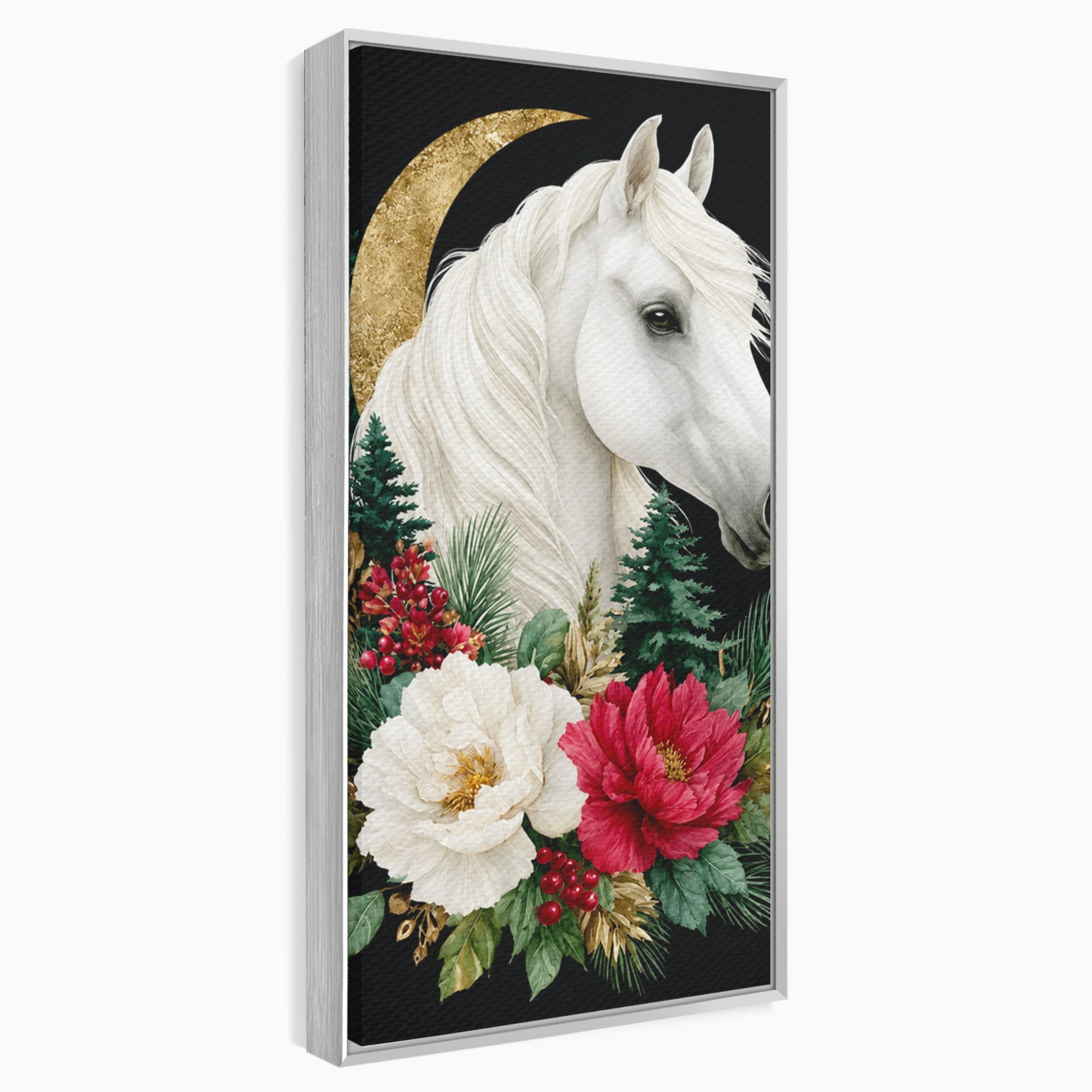 Tablou Canvas Premium LuxCanva® M1587, Cal Alb Cu Flori, Cal, Flori, Natura, Living, Dormitor, Culori Vibrante