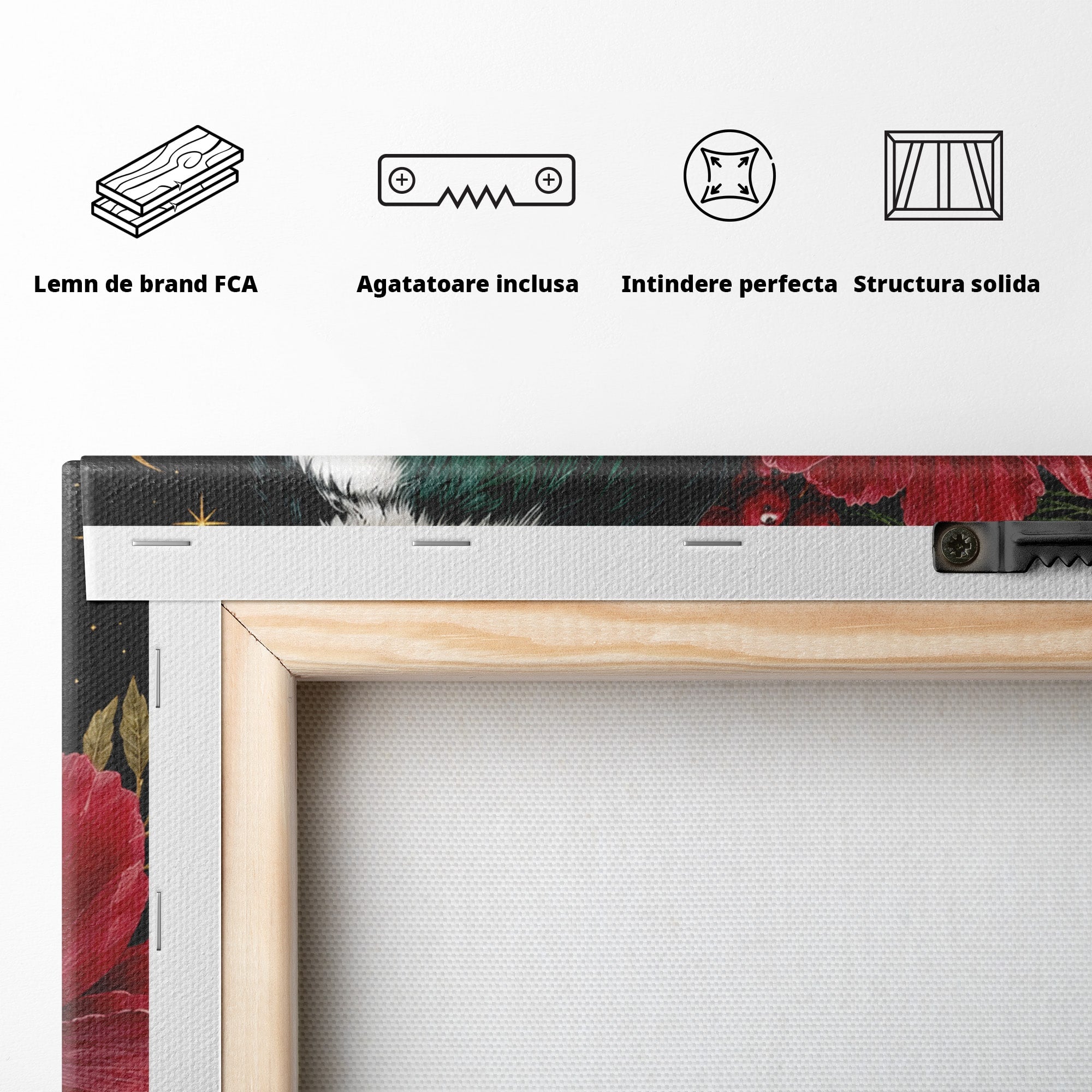 Tablou Canvas Premium LuxCanva® M1588, Pasare Si Flori Rosii, Pasare, Flori, Natura, Living, Dormitor, Culori Vibrante