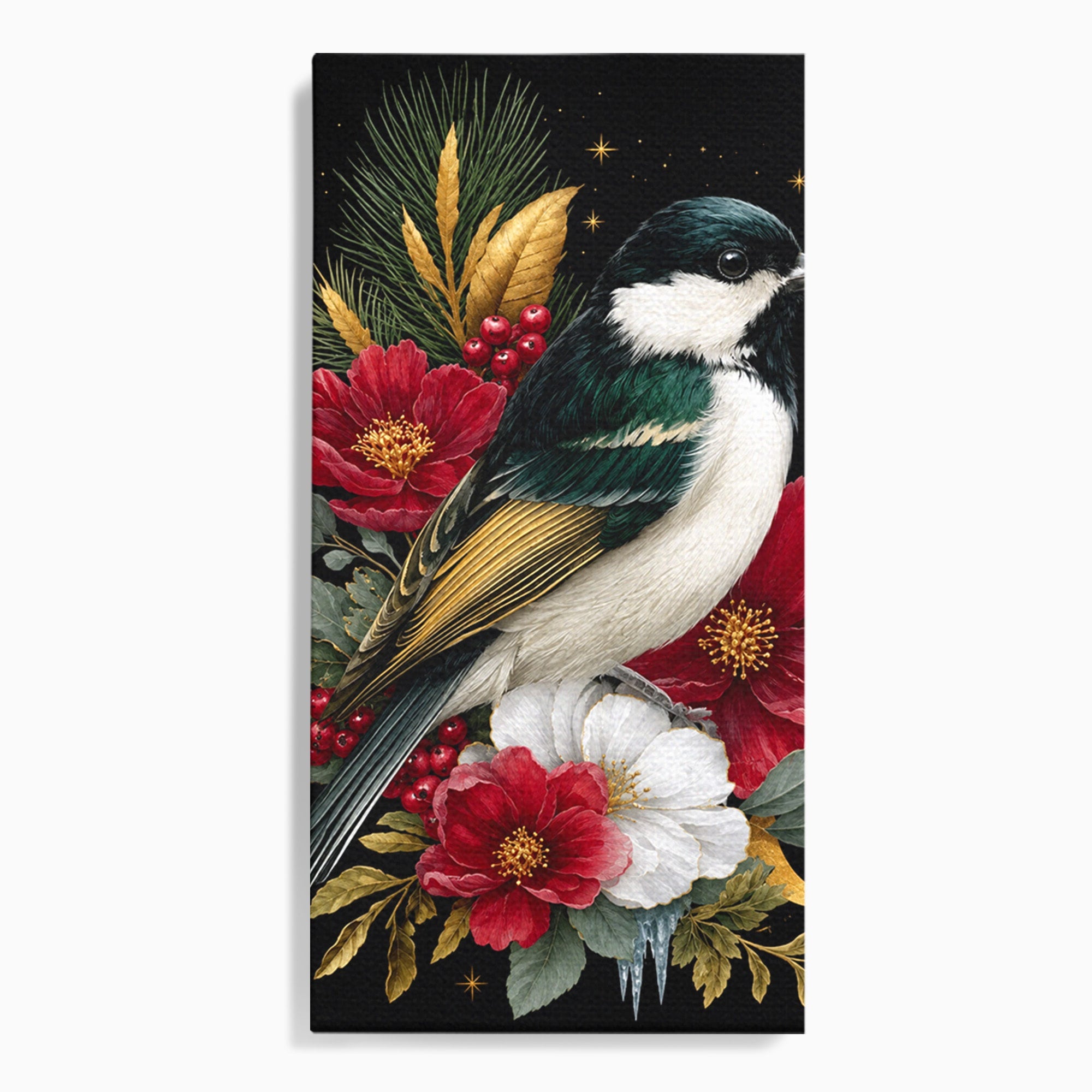 Tablou Canvas Premium LuxCanva® M1588, Pasare Si Flori Rosii, Pasare, Flori, Natura, Living, Dormitor, Culori Vibrante