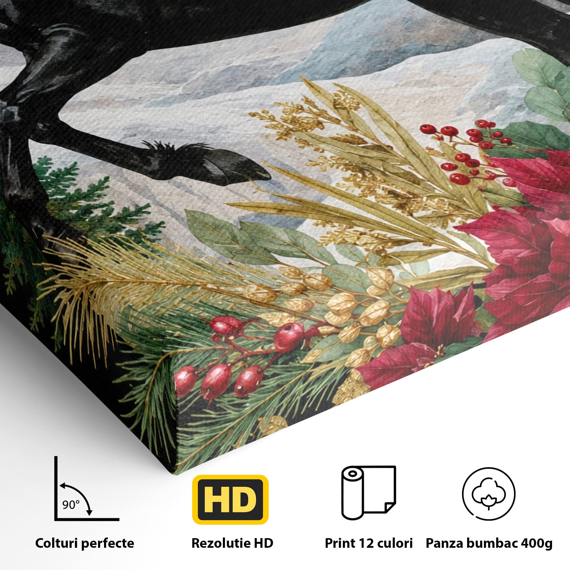 Tablou Canvas Premium LuxCanva® M1589, Cal Negru Majestic, Cal, Natura, Iarna, Living, Eleganta, Culori Vibrante