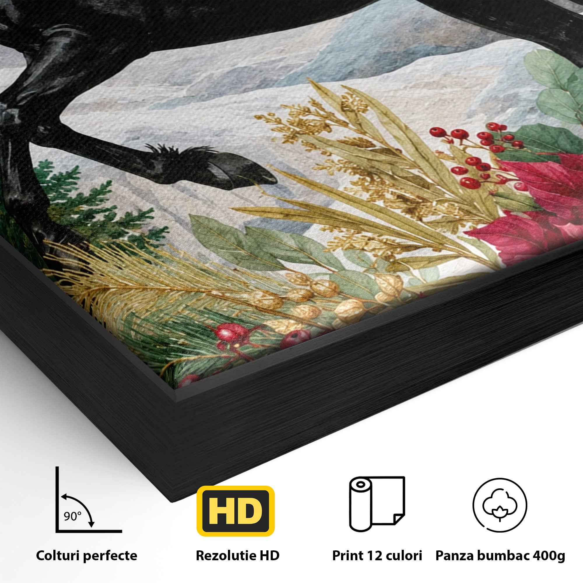 Tablou Canvas Premium LuxCanva® M1589, Cal Negru Majestic, Cal, Natura, Iarna, Living, Eleganta, Culori Vibrante