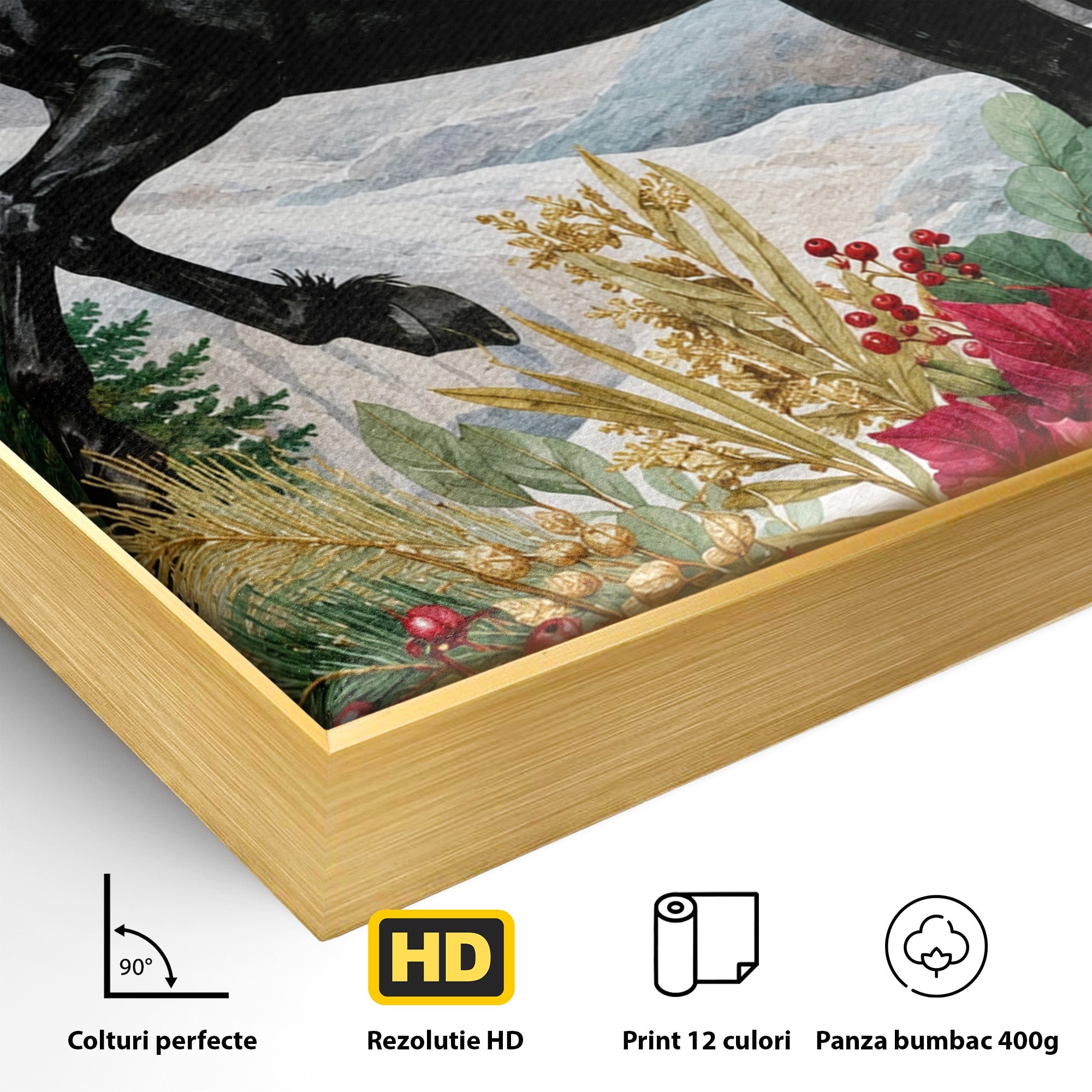 Tablou Canvas Premium LuxCanva® M1589, Cal Negru Majestic, Cal, Natura, Iarna, Living, Eleganta, Culori Vibrante