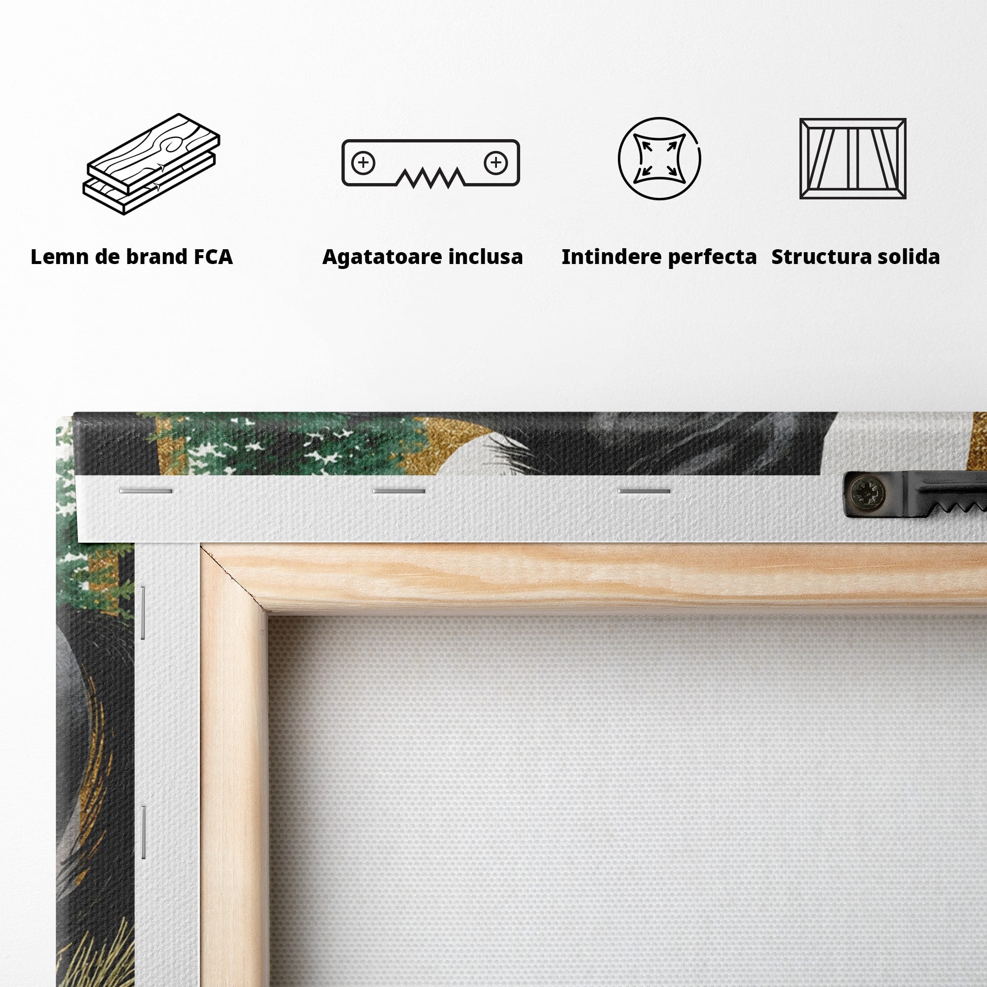 Tablou Canvas Premium LuxCanva® M1589, Cal Negru Majestic, Cal, Natura, Iarna, Living, Eleganta, Culori Vibrante