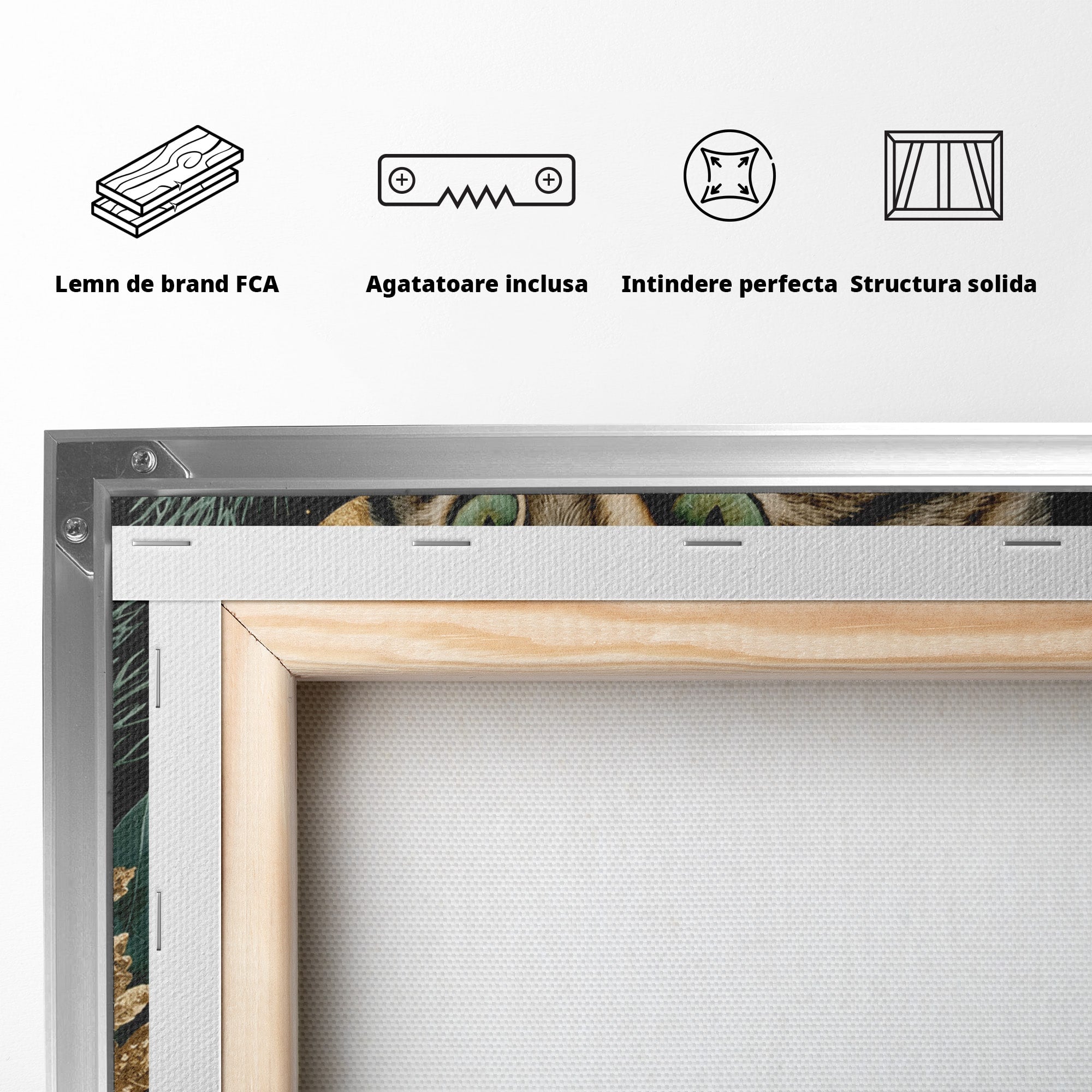 Tablou Canvas Premium LuxCanva® M1590, Pisica Sub Luna, Pisica, Luna, Flori, Natura, Living, Culori Vibrante