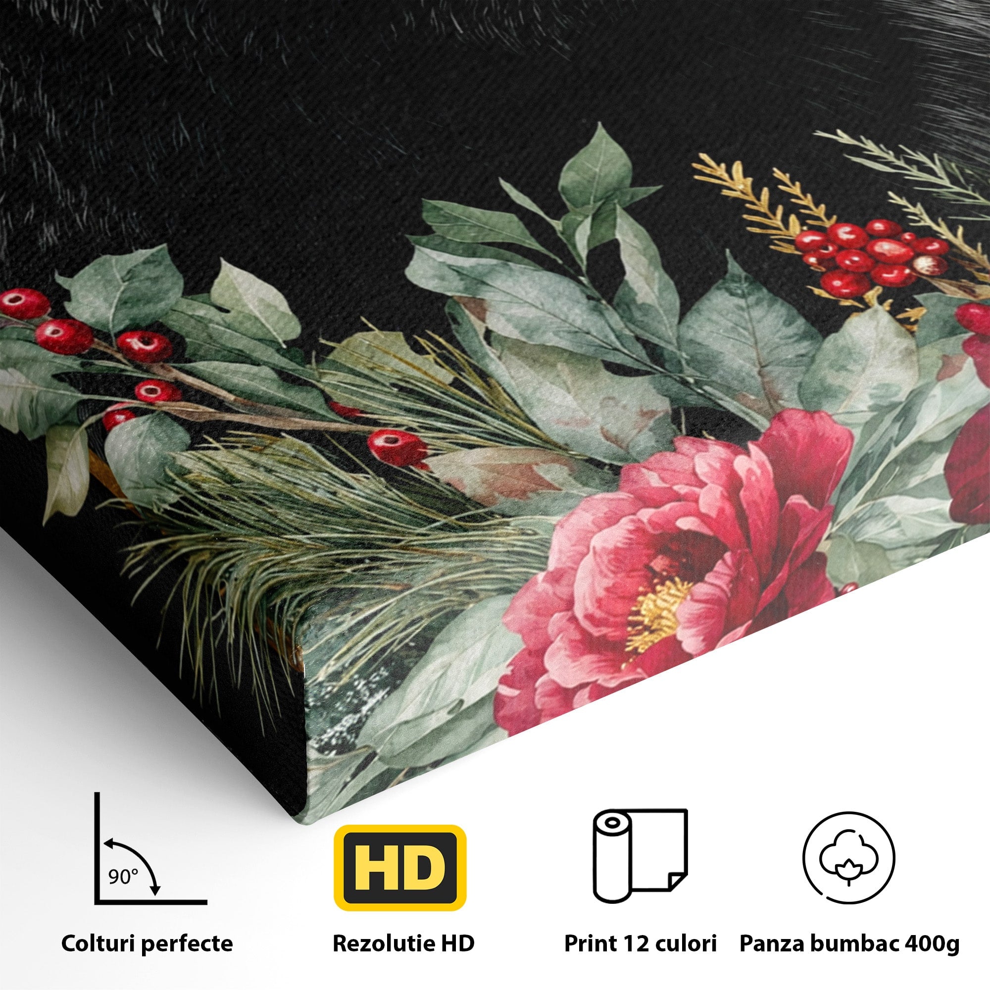 Tablou Canvas Premium LuxCanva® M1591, Ursul Nocturn, Urs, Noapte, Natura, Flori, Living, Culori Vibrante